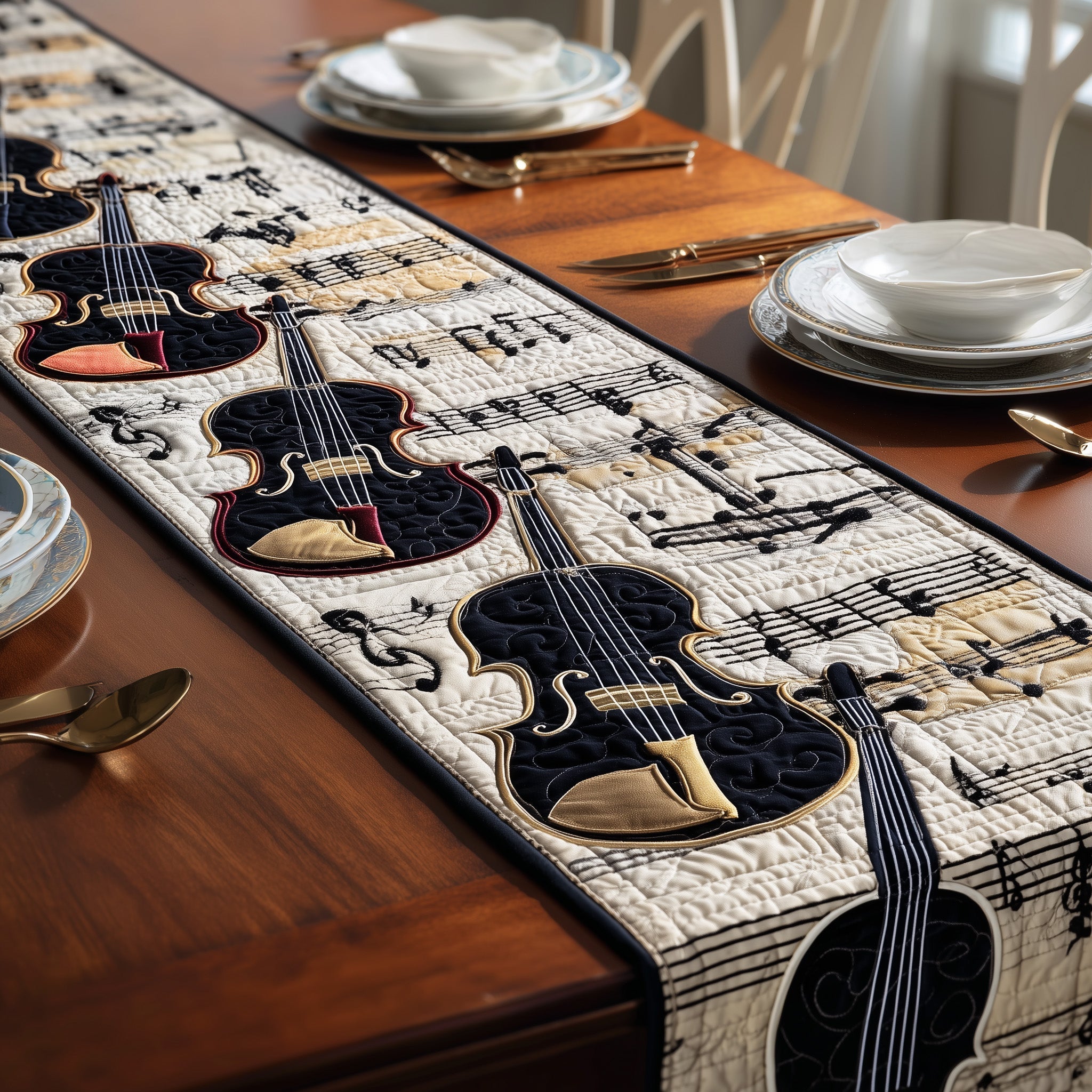 Violin Charm Quilted Table Runner Dining Room Table Runners Gift For Violin Player