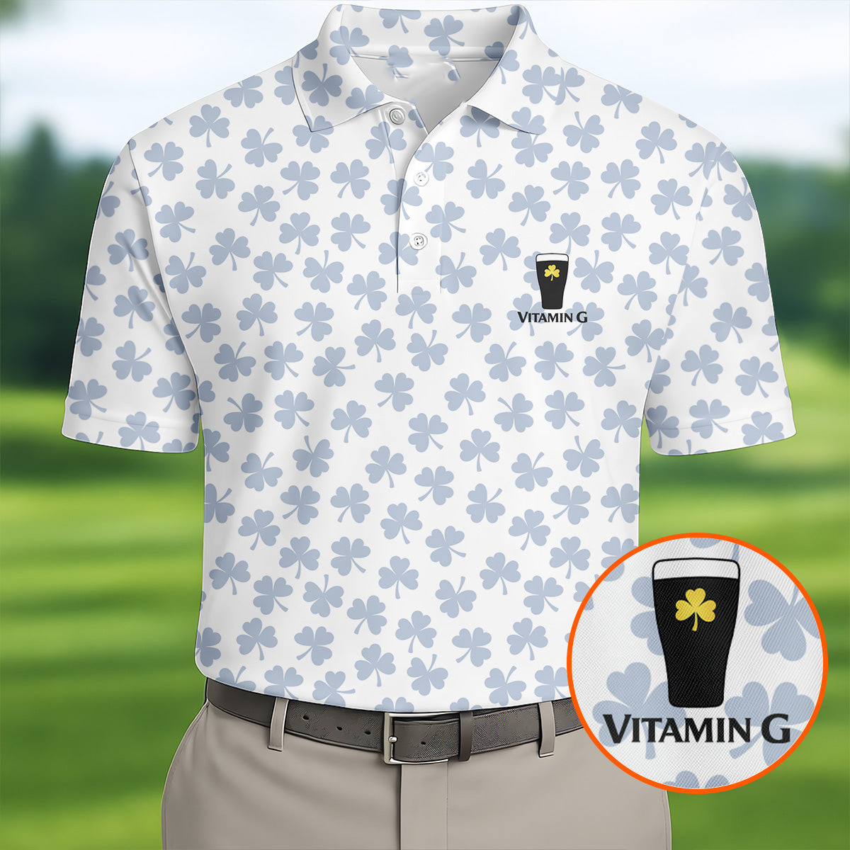 Vitamin G Shamrock Pattern Golf And Beer Polo Shirt St Patrick's Day Golf Shirt Gift For Men - Image 2