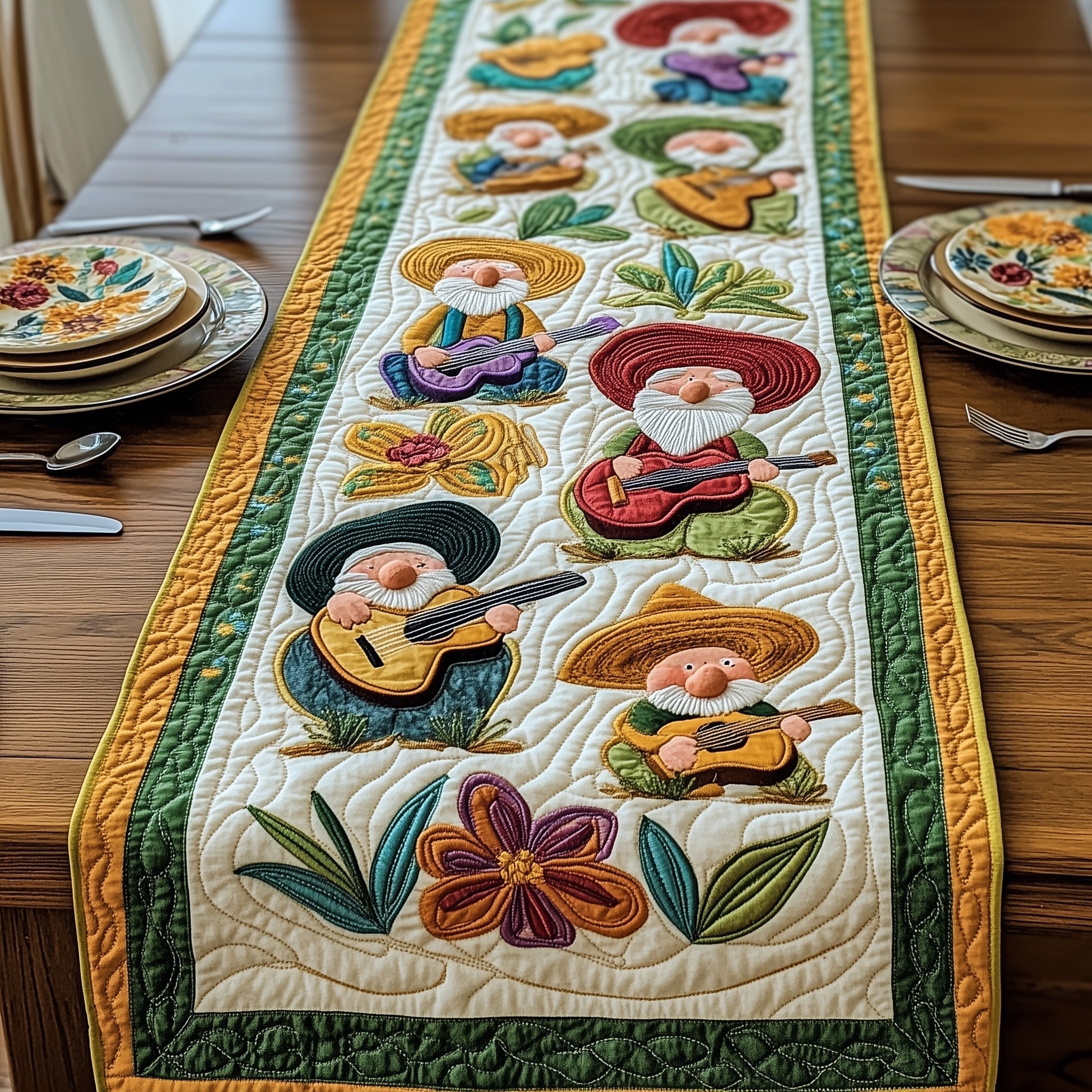 Viva La Fiesta Quilted Table Runner Holiday Table Throw Mexican Inspired Gifts