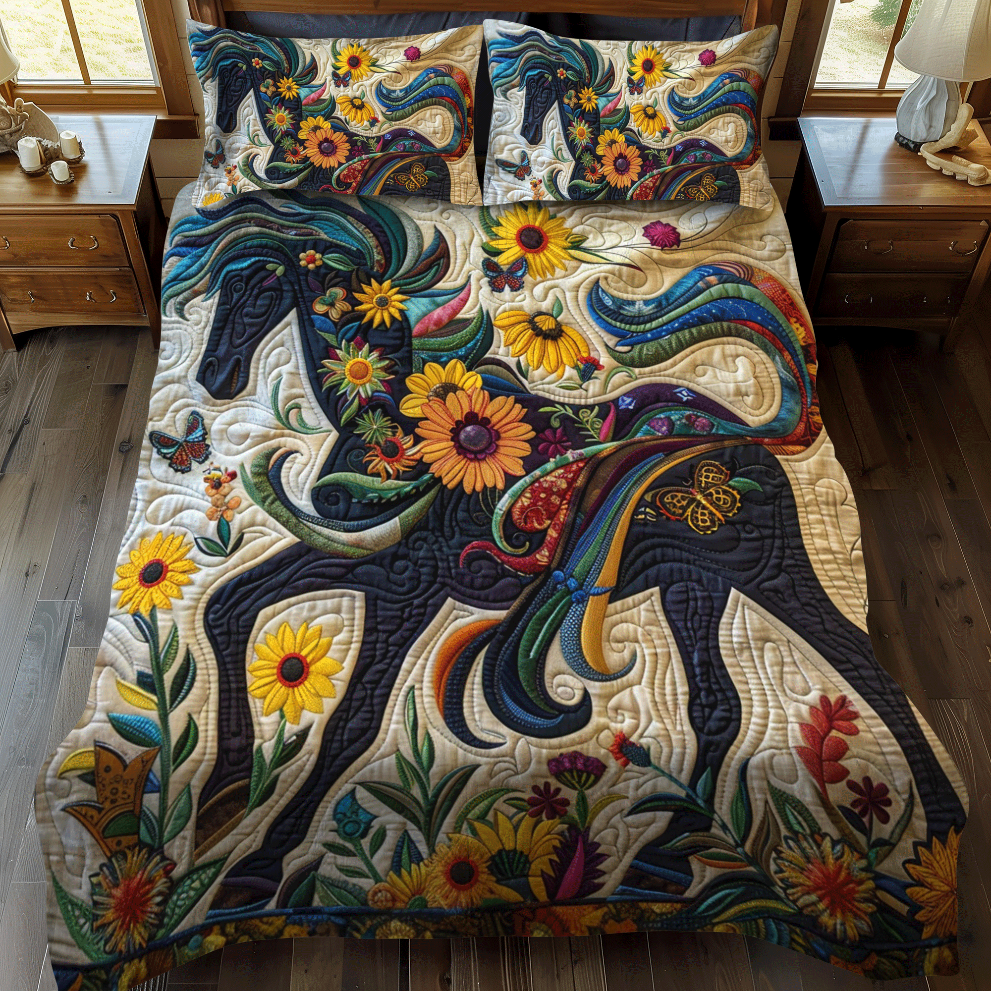 Vivid Horse Quilted Bedding Set Cute Bedsheets Unique Gifts For Horse Lovers