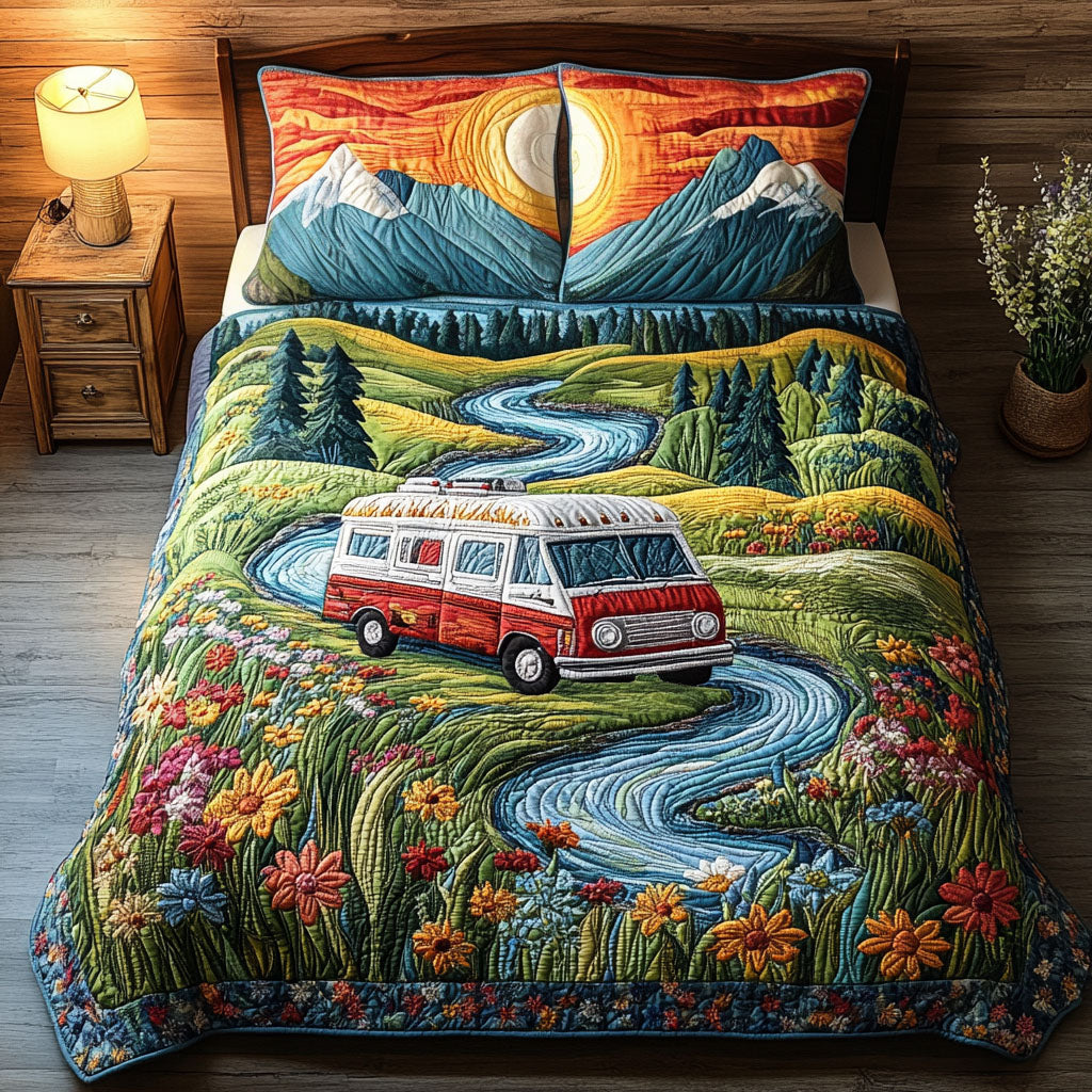 Wanderlust Vibes Quilted Bedding Set Unique Bed Sheet Set Birthday Gift Ideas For Hippies