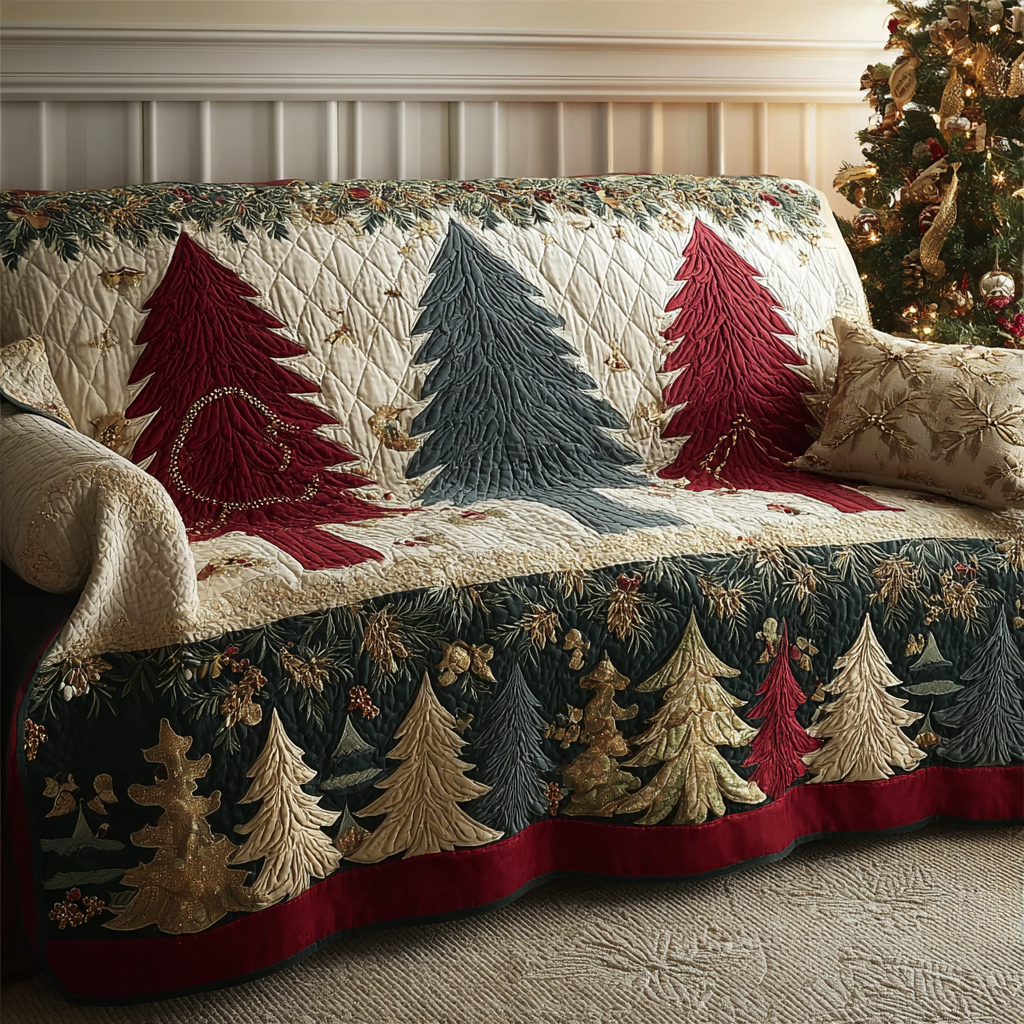 Warm Cabin Quilted Sofa Cover Christmas Couch Covers Mother In Law Presents Christmas