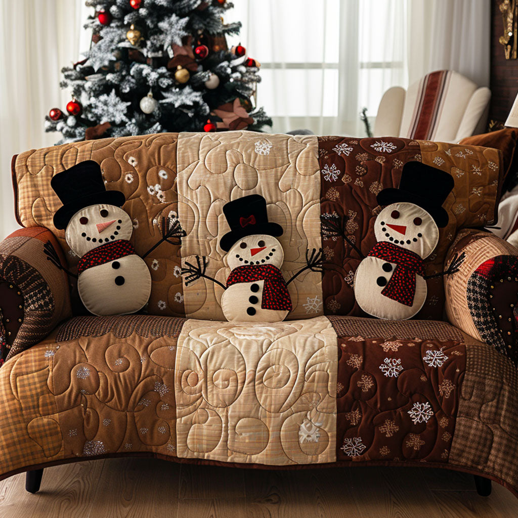Warm Cocoa Snowmen Quilted Sofa Cover Best Couch Covers Great Family Xmas Gifts