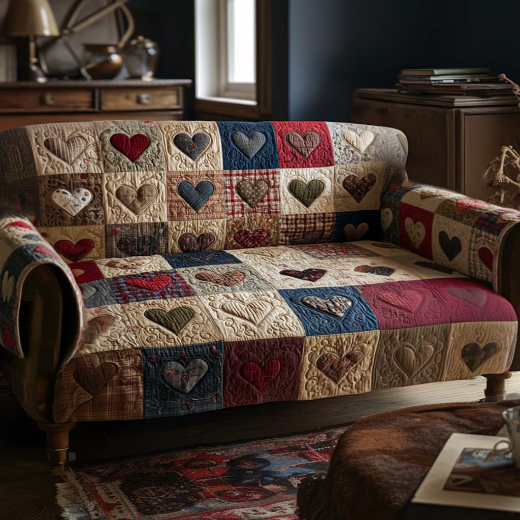Warm Hearts Quilted Sofa Cover Sectional Couch Covers Valentine'S Day Gifts For Her