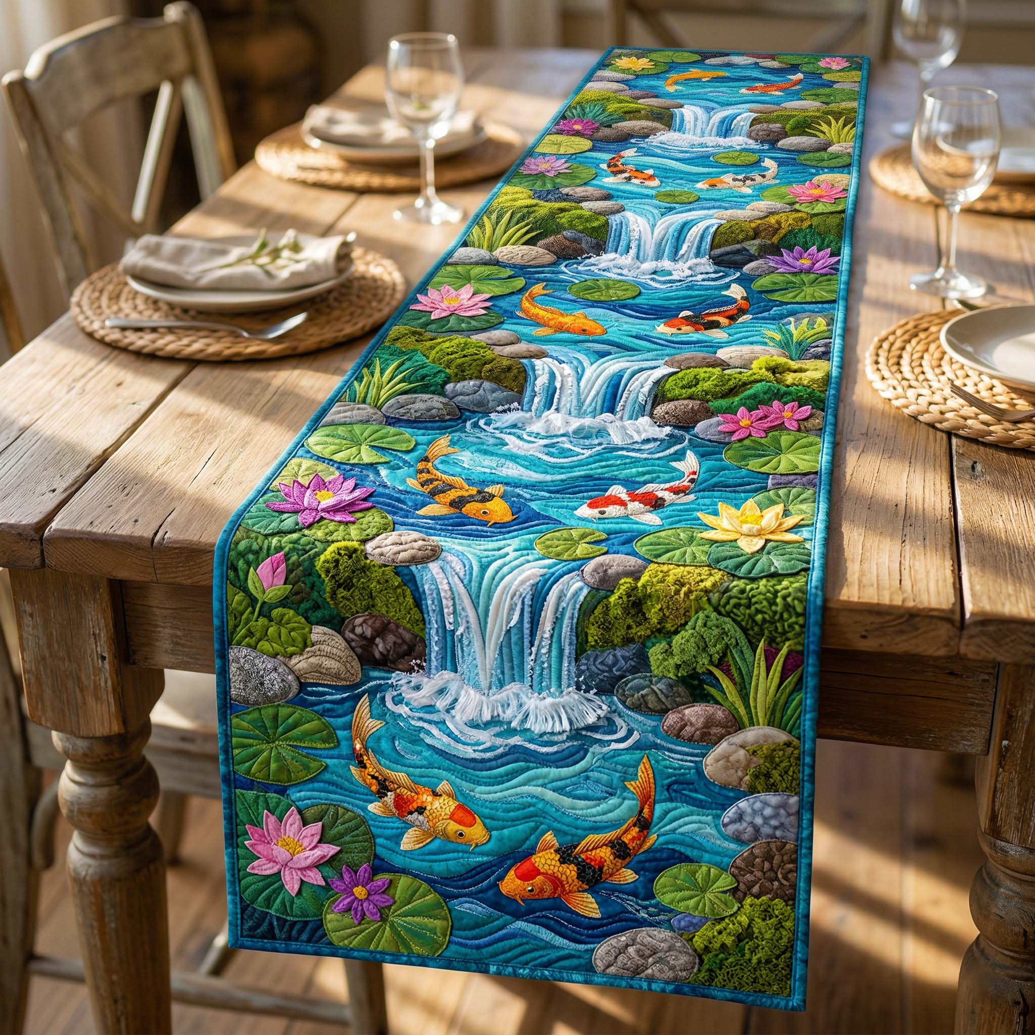 Waterfall Koi Quilted Table Runner Target Table Runner Koi Fish Merchandise Gifts