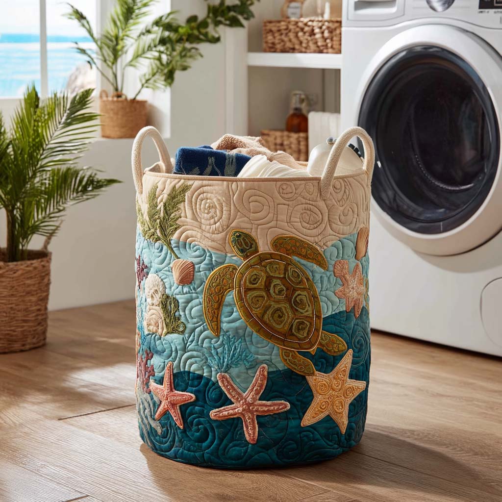 Waves & Turtles Quilted Laundry Basket Best Looking Laundry Hampers Great First Mothers Day Gifts