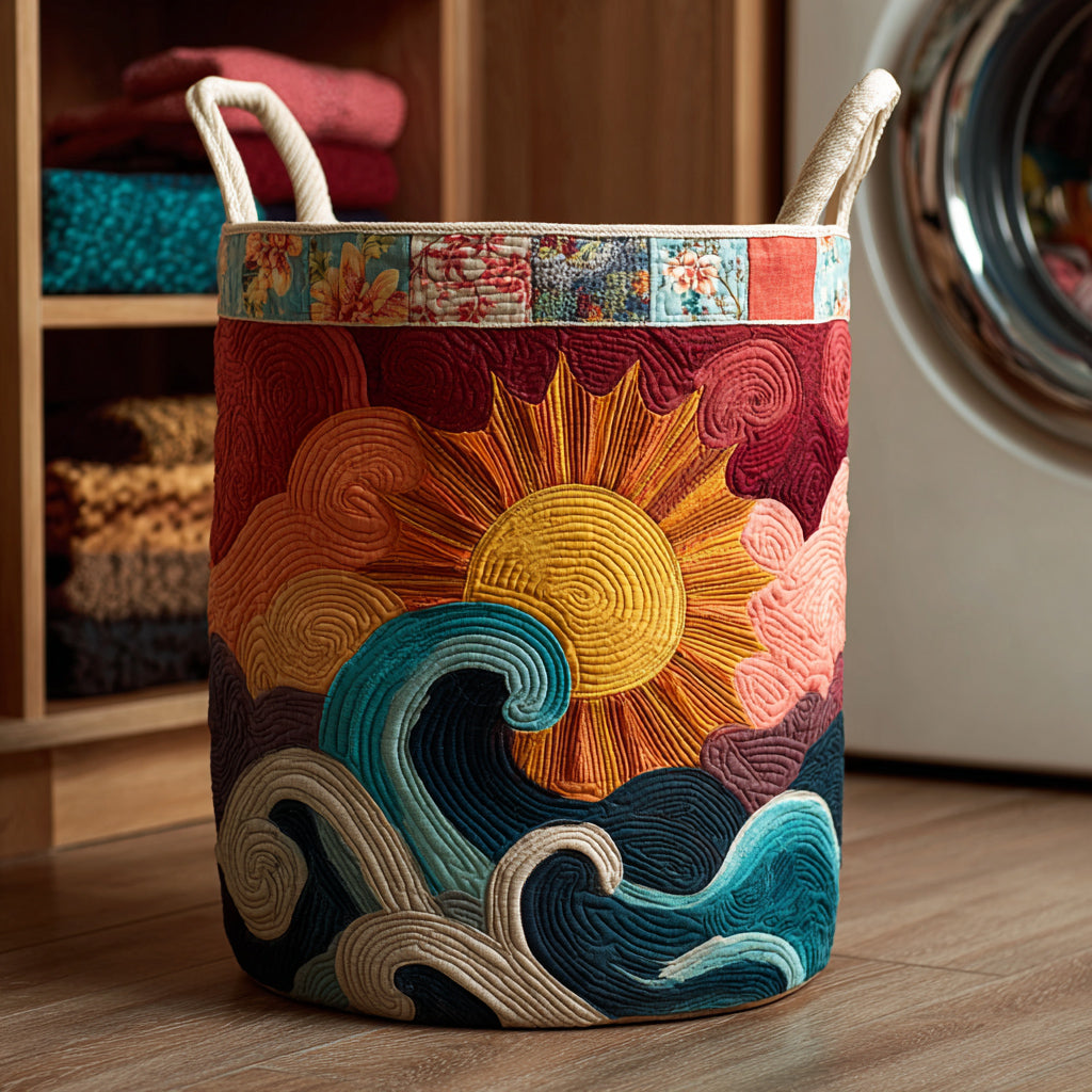 Wavy Sun Quilted Laundry Basket Foldable Clothes Hamper Mothers Day Gift For Sister