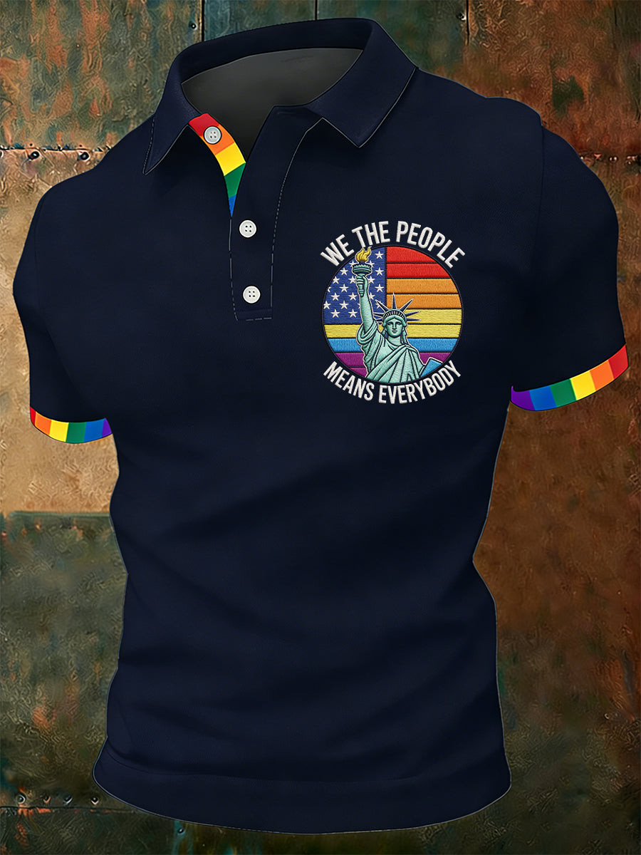 We The People Means Everyone Polo Shirt Liberty American Flag Merch Gift For LGBTQ Allies
