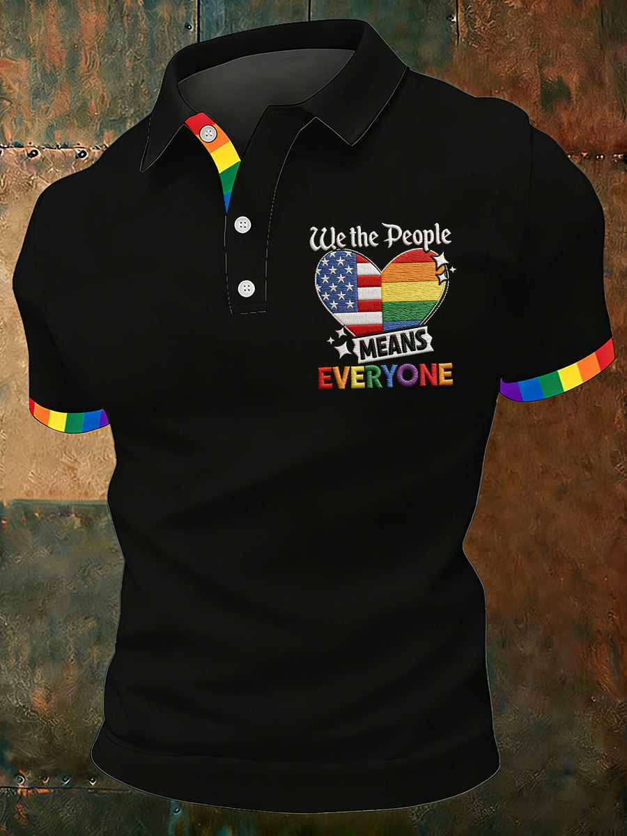 We The People Means Everyone Polo Shirt Patriotic Rainbow Heart Gift For American Allies - Image 2
