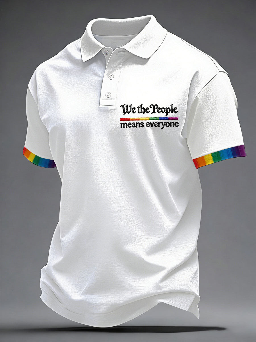 We The People Means Everyone Polo Shirt Rainbow Cuff Pride Merch Gift For LGBTQ Allies - Image 2
