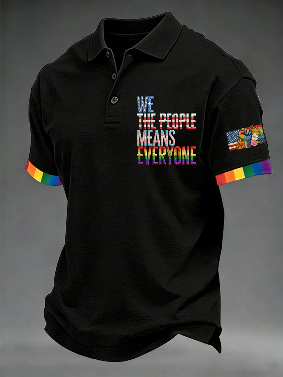 We The People Means Everyone Polo Shirt Rainbow Fist Pride Gift For Lesbian Couples - Image 2