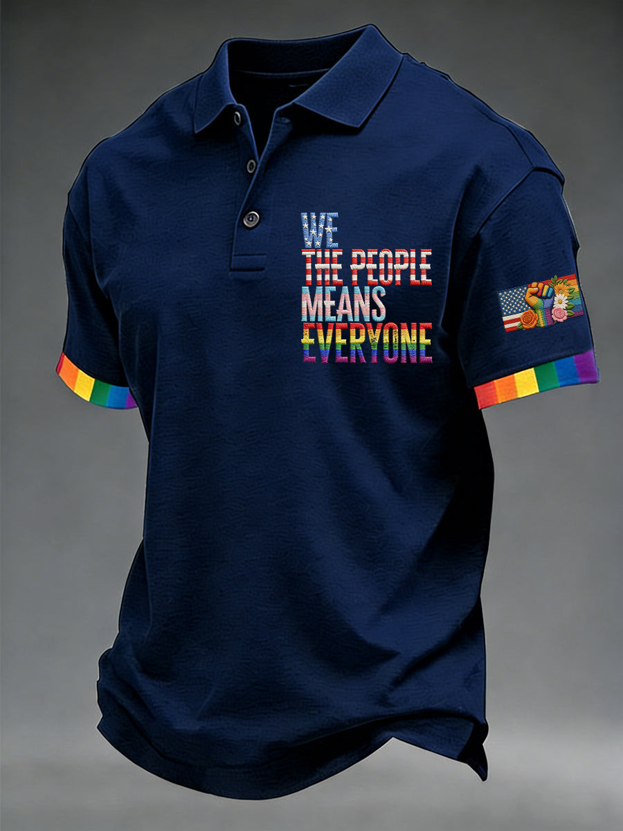 We The People Means Everyone Polo Shirt Rainbow Fist Pride Gift For Lesbian Couples