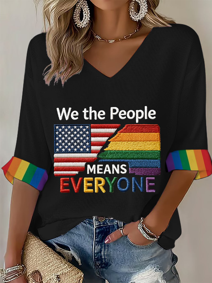 We The People Means Everyone V-Neck Long Sleeve Shirt Pride Inclusion Apparel Gift For Kind Souls - Image 2