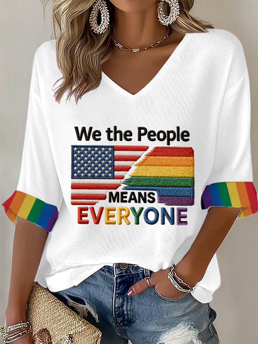 We The People Means Everyone V-Neck Long Sleeve Shirt Pride Inclusion Apparel Gift For Kind Souls