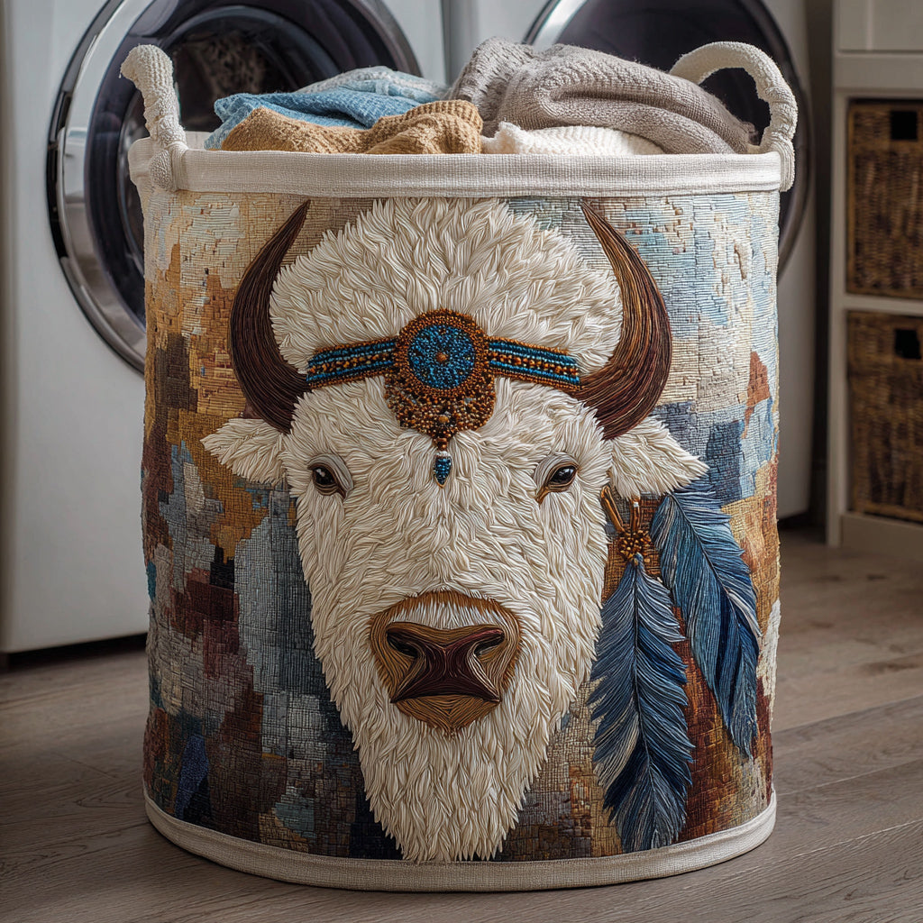 Western Bison Spirit Quilted Laundry Basket Best Clothes Basket Father's Day Gifts For Husband