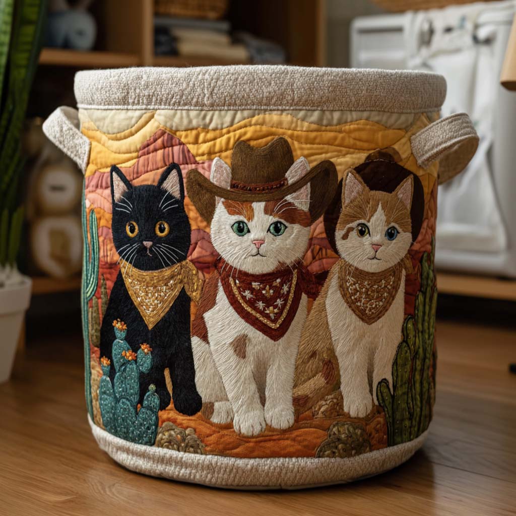 Western Kitty Quilted Laundry Basket Home Decor Items Cat Dad Birthday Gifts