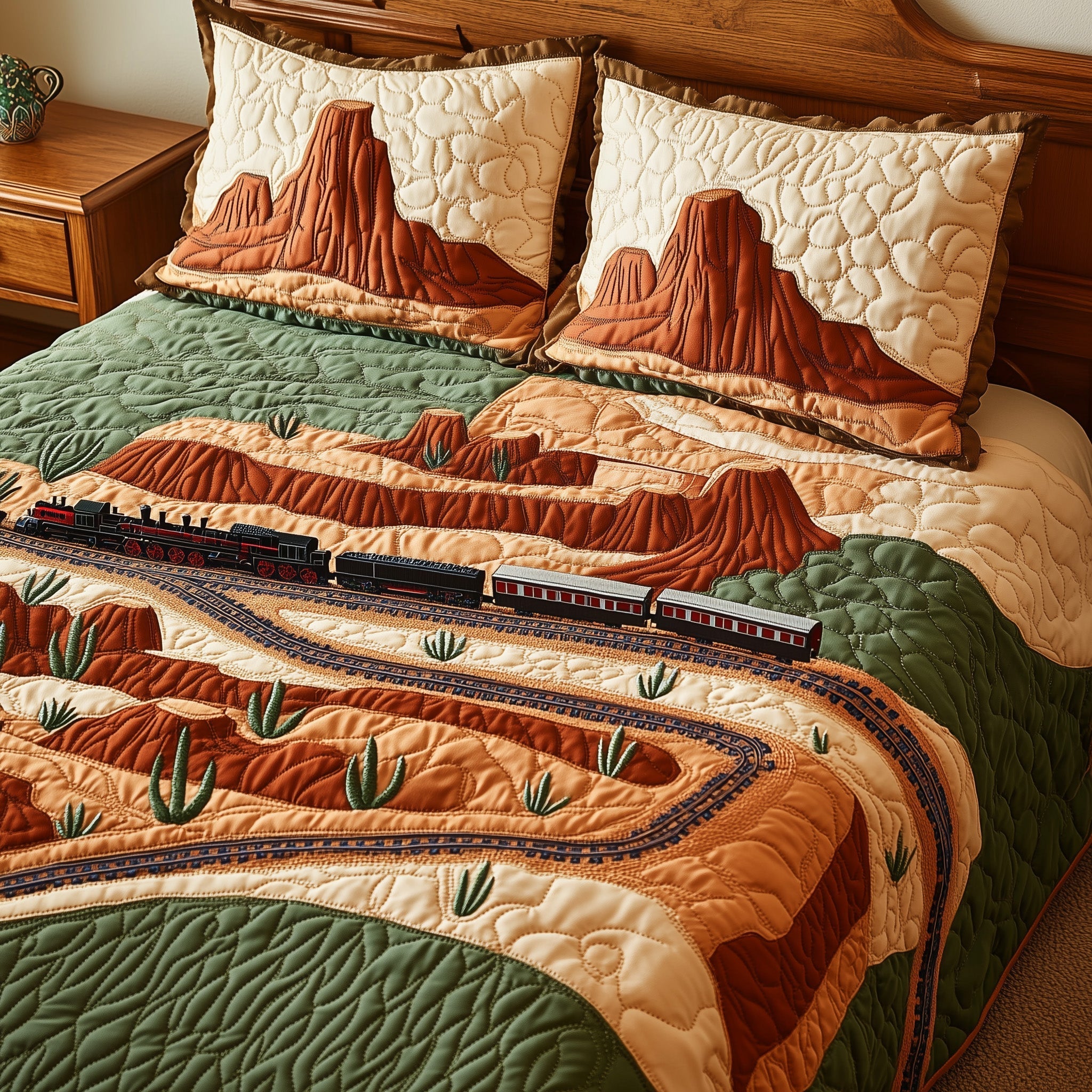 Western Train Trail Quilted Bedding Set Best Bedding Sets Best Gifts For Train Lovers