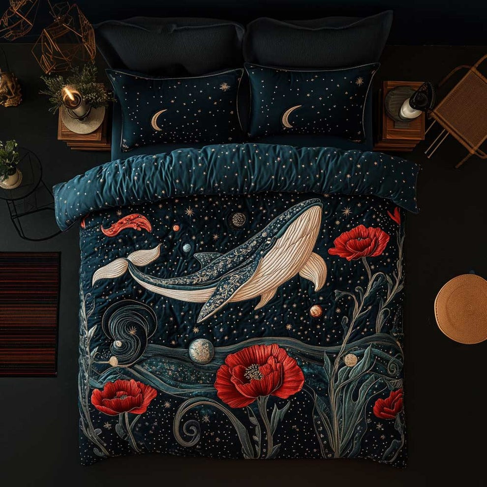 Whale Galaxy Quilted Bedding Set Mystical Ocean Bedroom Decor Ideas Gift For Whale Lover