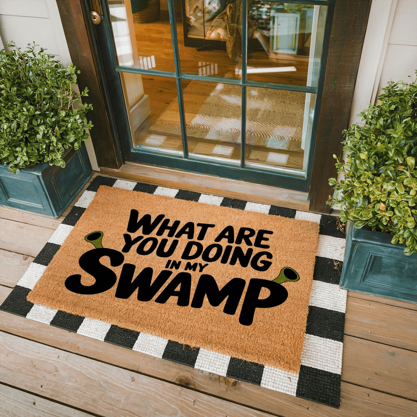 What Are You Doing In My Swamp Doormat Shrek Inspired Welcome Mat Unique Housewarming Gifts