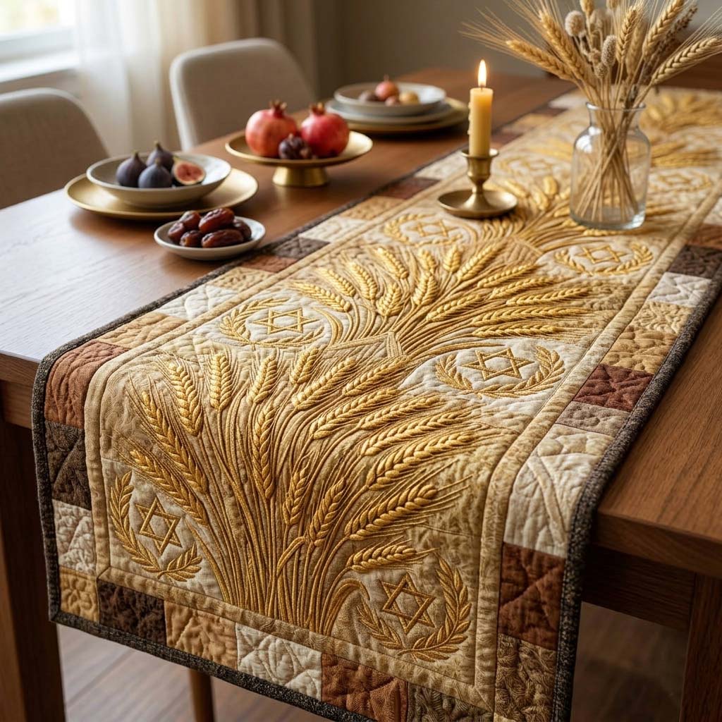 Wheat Crown Blessing Quilted Table Runner Passover Seder Table Decorations Passover Gifts For Jewish Friends