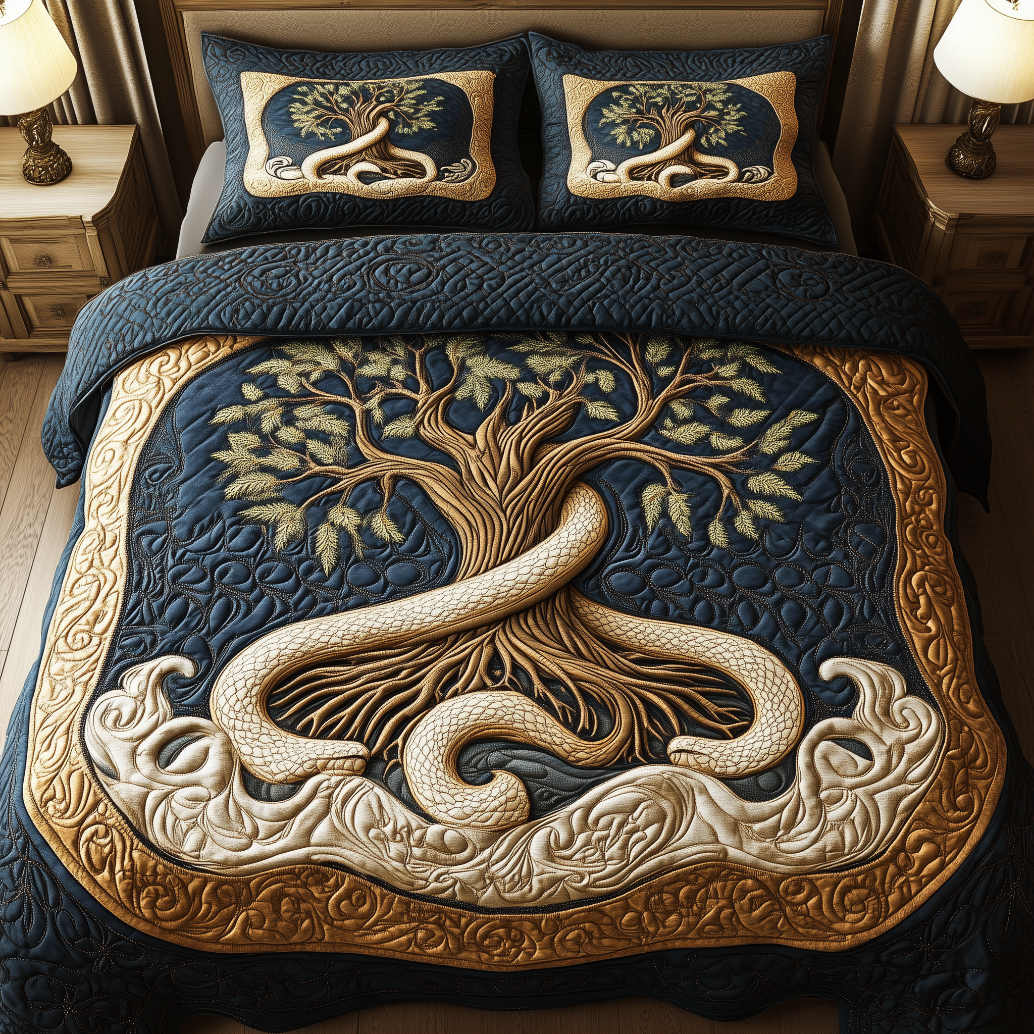 Wheel Of Eternity Quilted Bedding Set Bed Room Art Tree Of Life Gifts For Grangarents