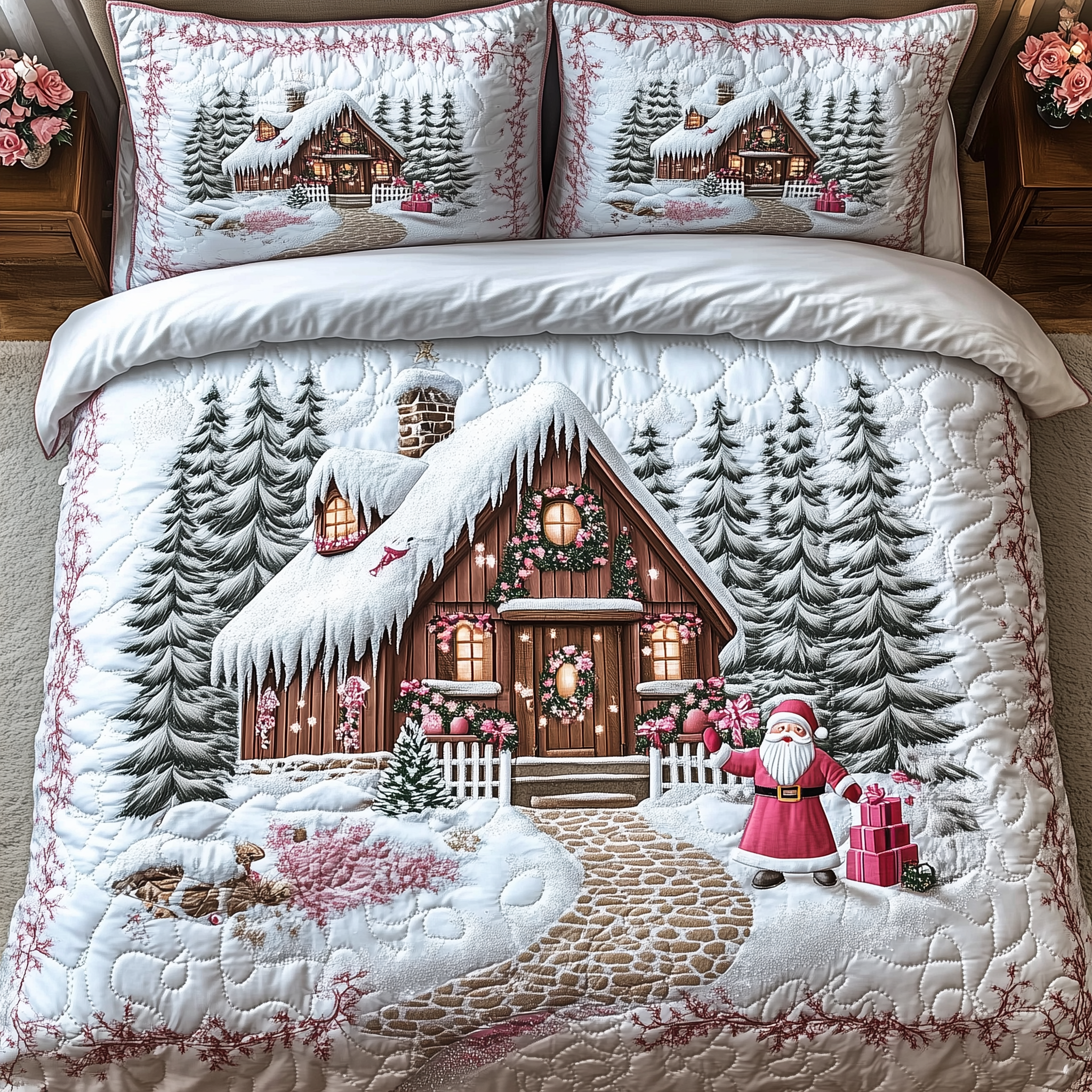 Whimsical Cabin Quilted Bedding Set Cute Christmas Bedrooms Good Christmas Gifts For Men