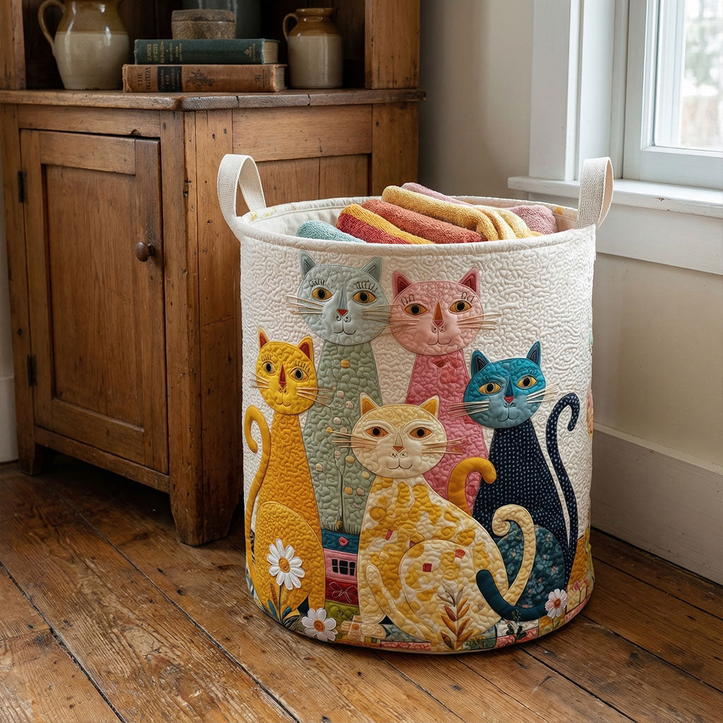 Whimsical Cat Garden Quilted Laundry Basket Best Dirty Clothes Hamper Gifts For New House Owners