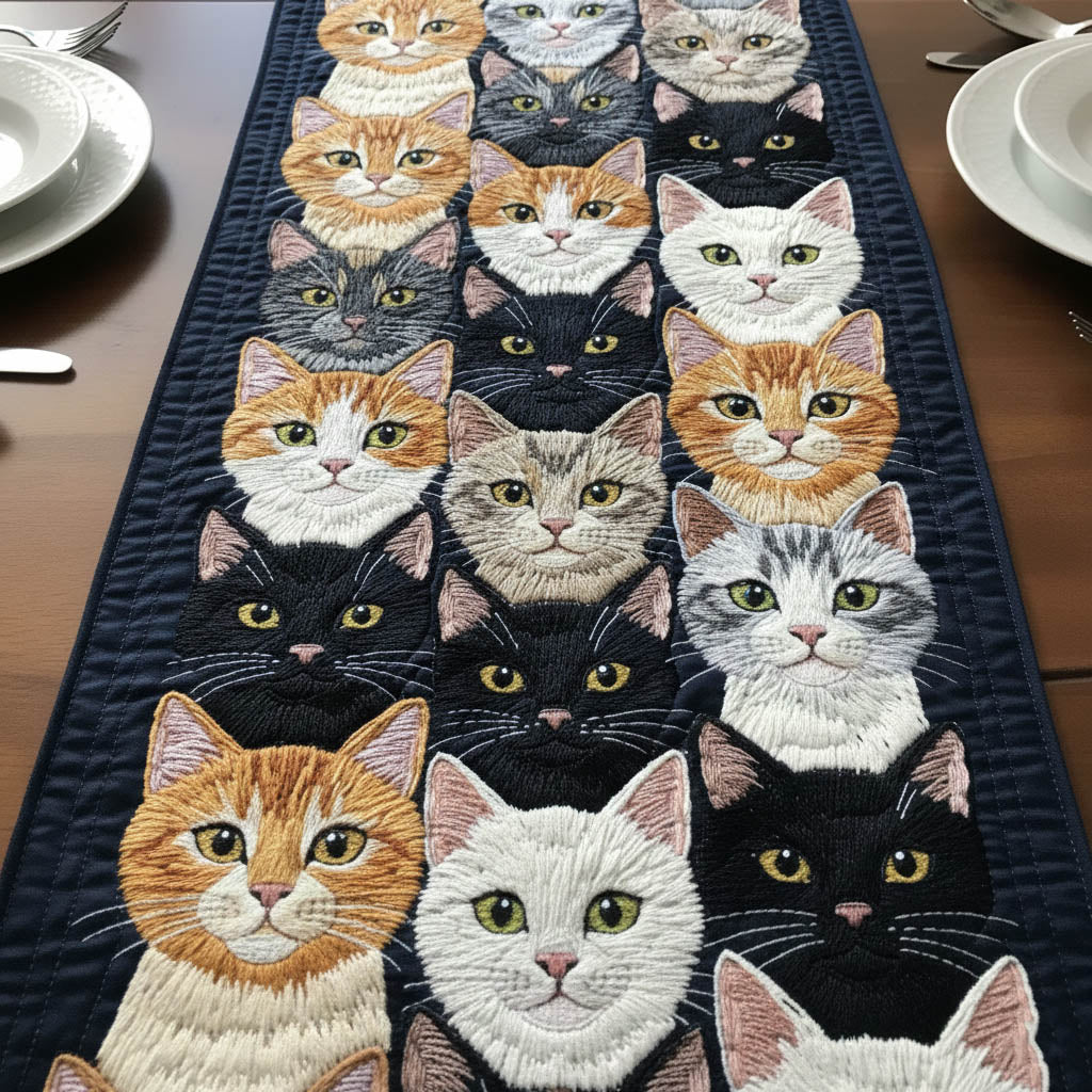 Whimsical Cats Quilted Table Runner Holiday Table Runners Cat Themed Gifts