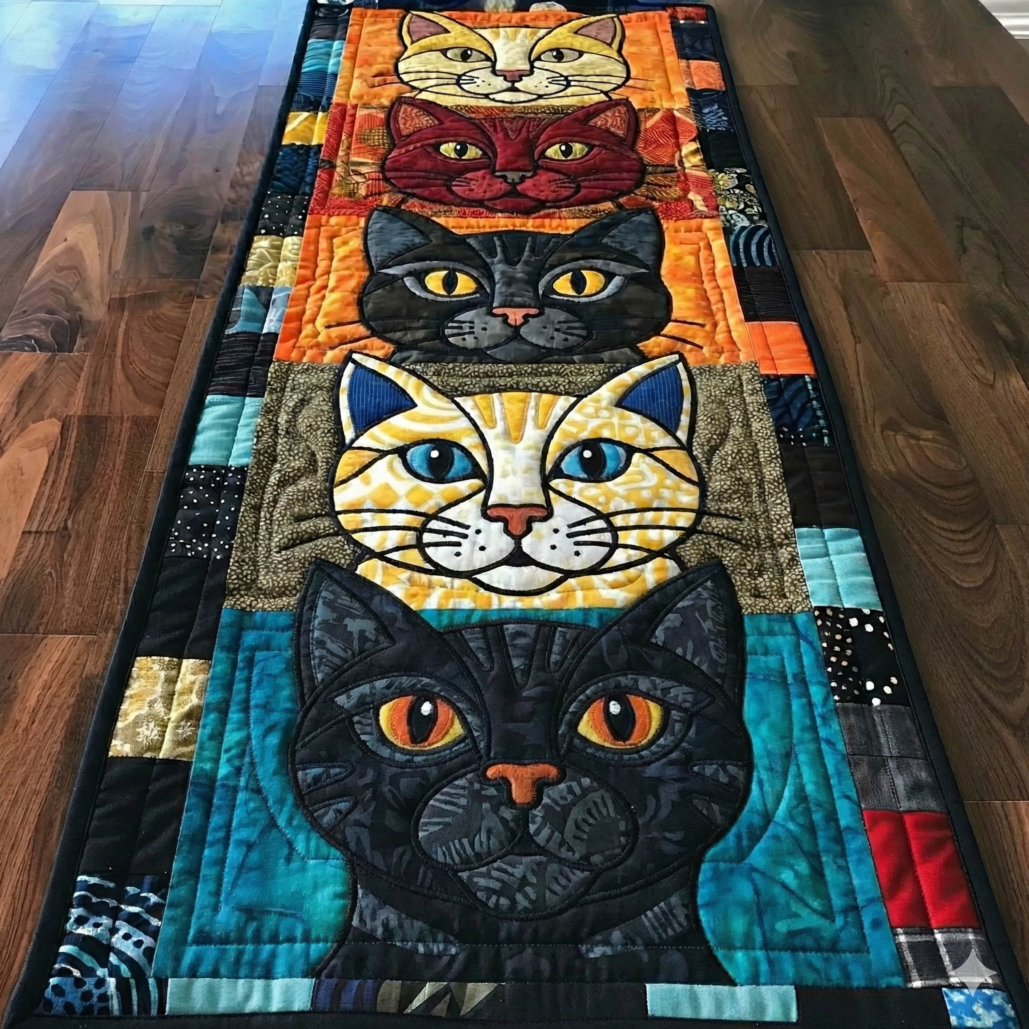 Whimsical Cats Quilted Table Runner Holiday Table Throw Items For Cat Lovers