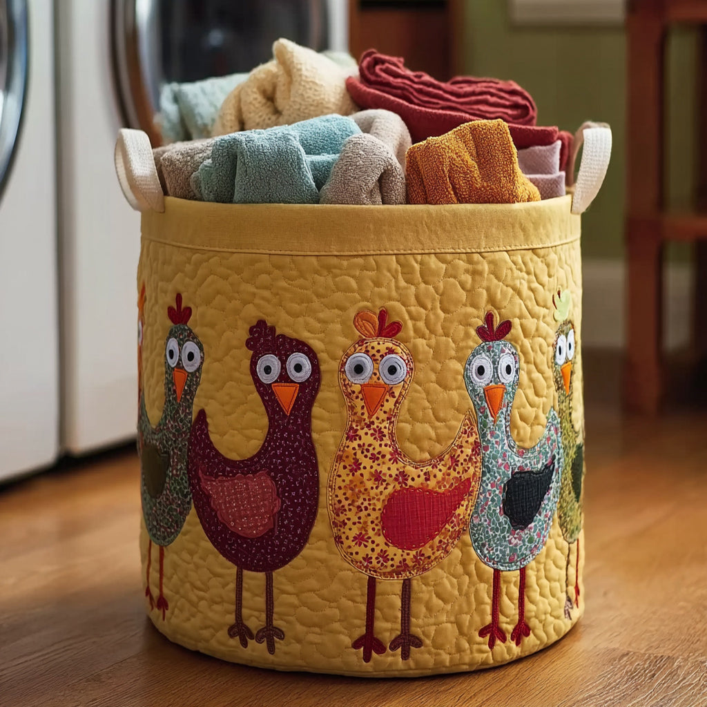 Whimsical Chicken Quilted Laundry Basket Decor Laundry Basket Gifts For Hen Lovers