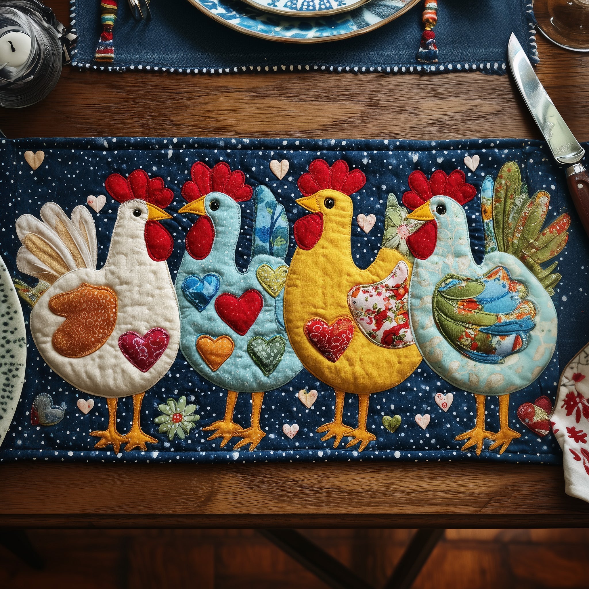Whimsical Chicken Quilted Table Runner Unusual Table Runners Gifts For Chicken Owners