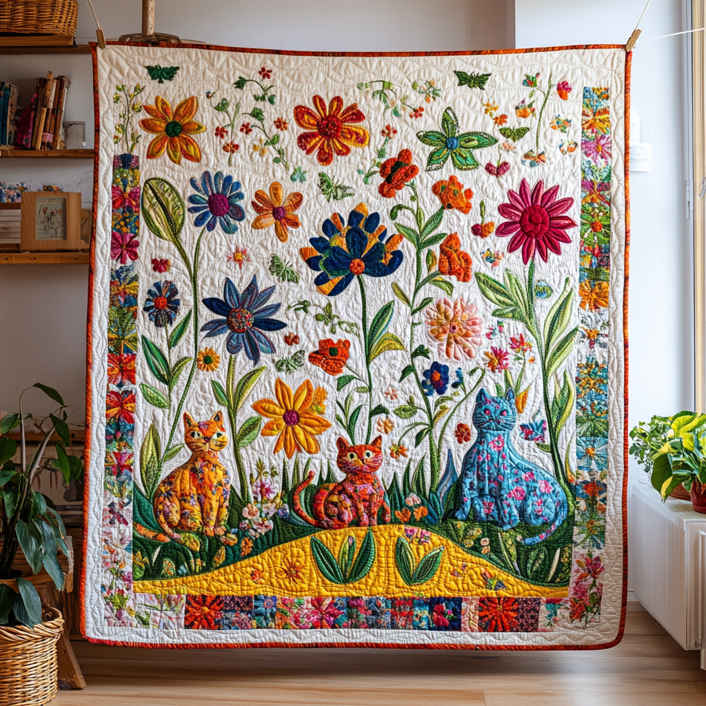Whimsical Fantasy Cat Quilted Blanket Best Bedsheets Present For Someone Who Loves Cats