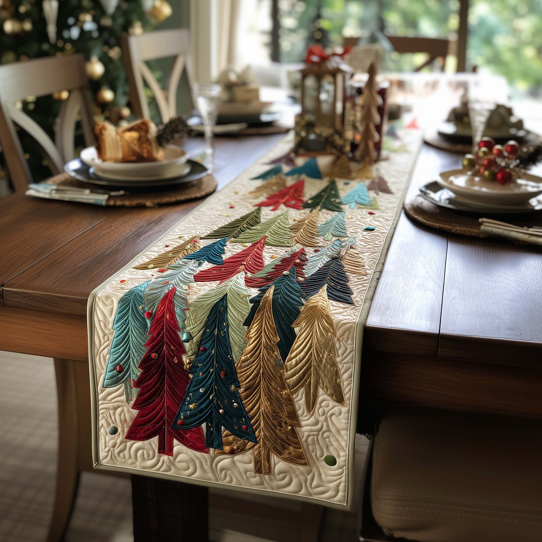 Whimsical Forest Quilted Table Runner Holiday Table Throw Christmas Giving Ideas For Families