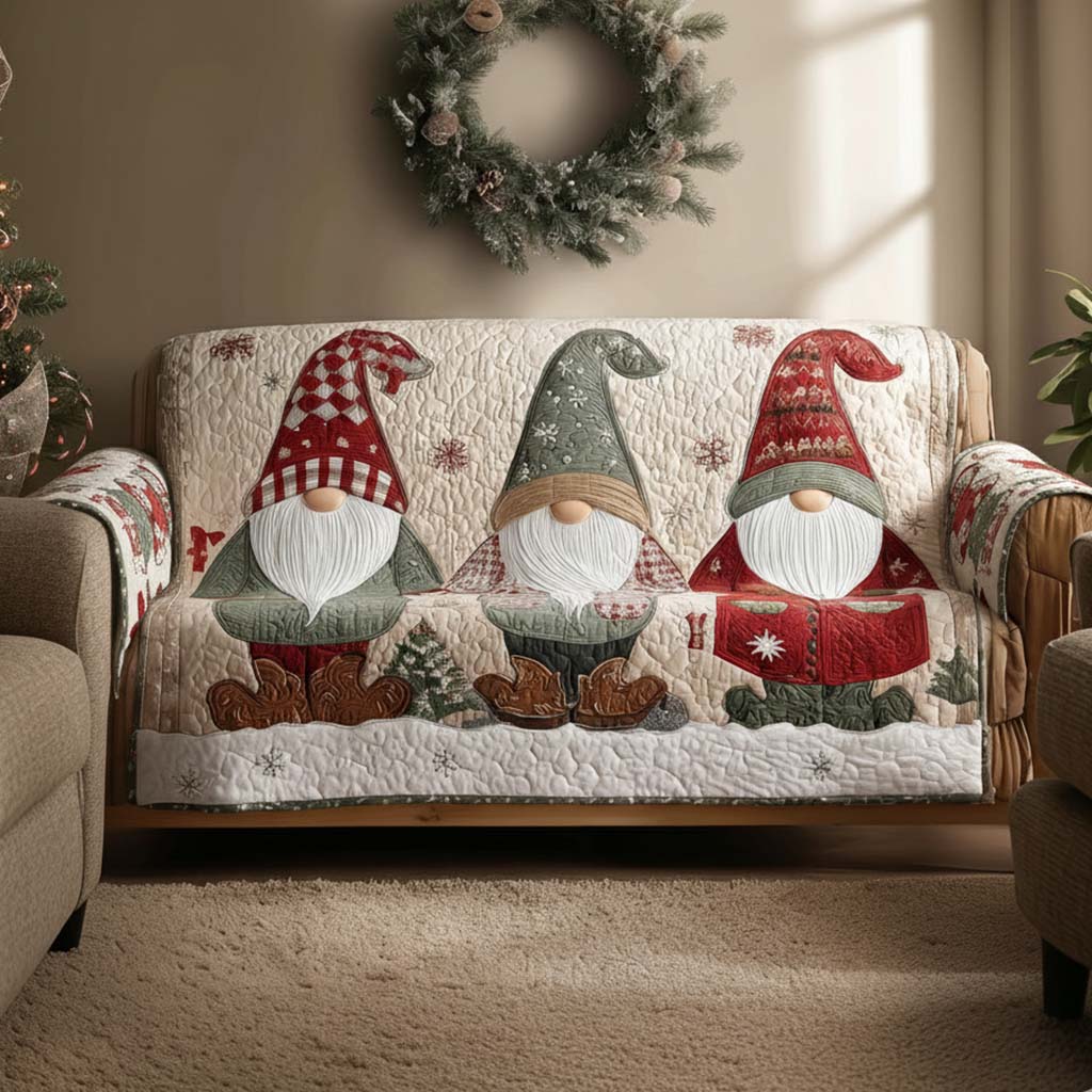 Whimsical Gnome Quilted Sofa Cover Sectional Couch Covers Family Xmas Gift Ideas