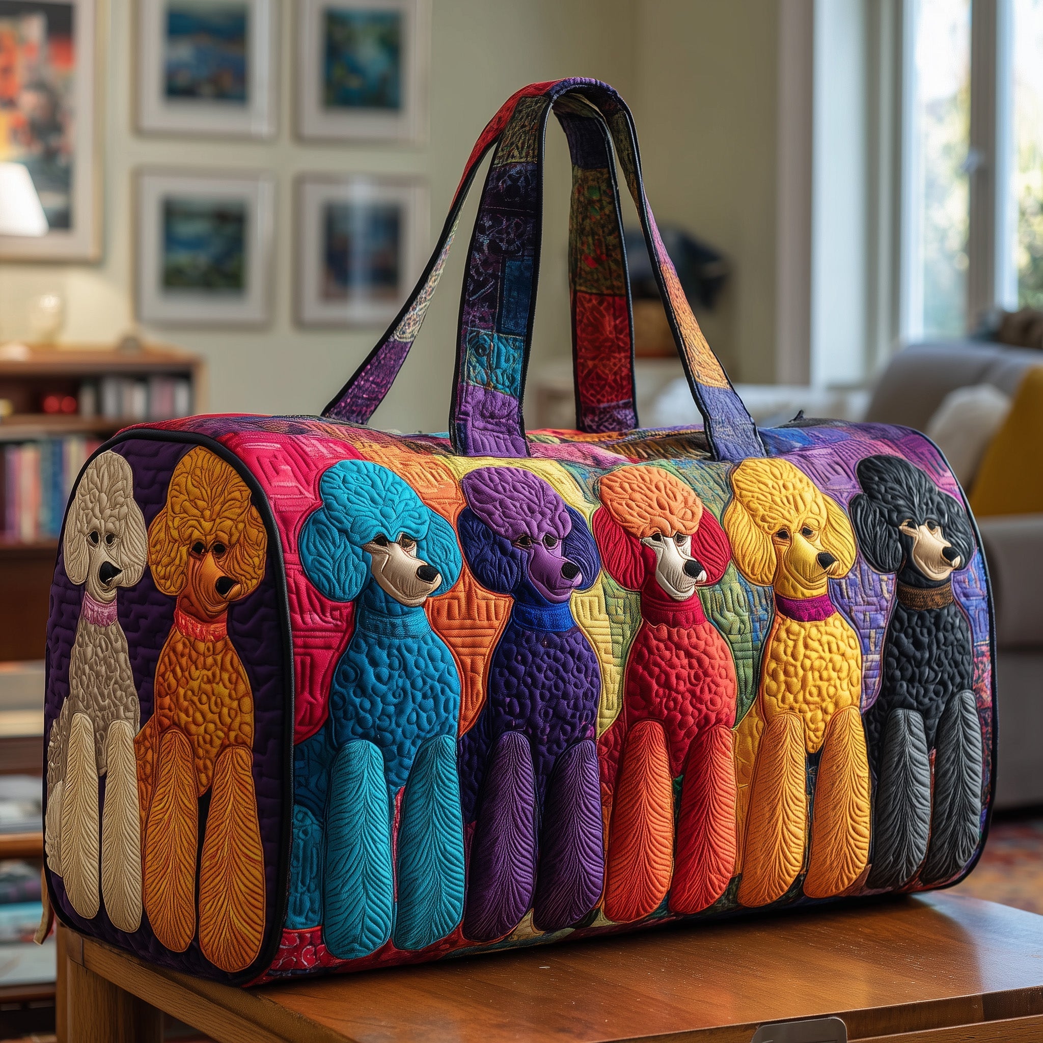 Whimsical Poodle Quilted Duffle Bag Travel Bag Mother's Day Ideas For Wife