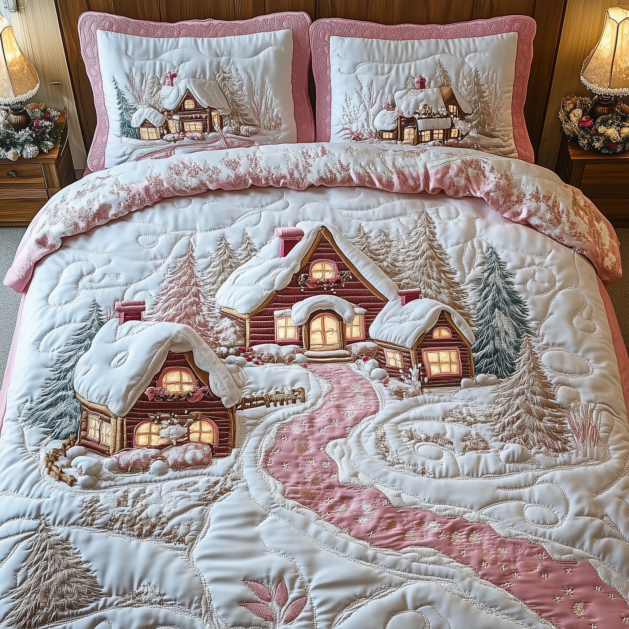 Whimsical Winter Quilted Bedding Set Christmas Comforter Best Christmas Gifts For Husband