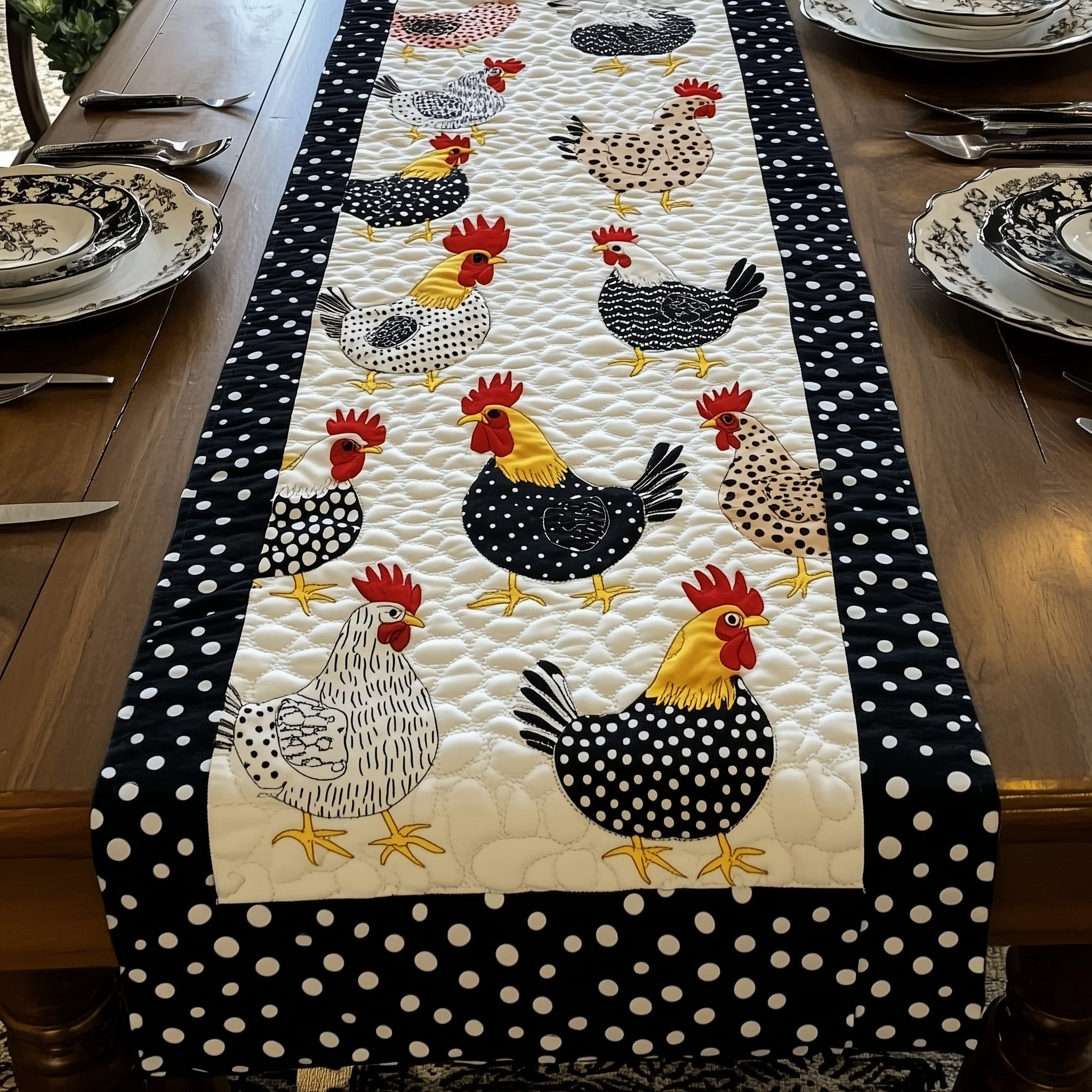 Whimsy Hen Quilted Table Runner Rustic Farmhouse Table Runner Best Chicken Lover Gift Ideas