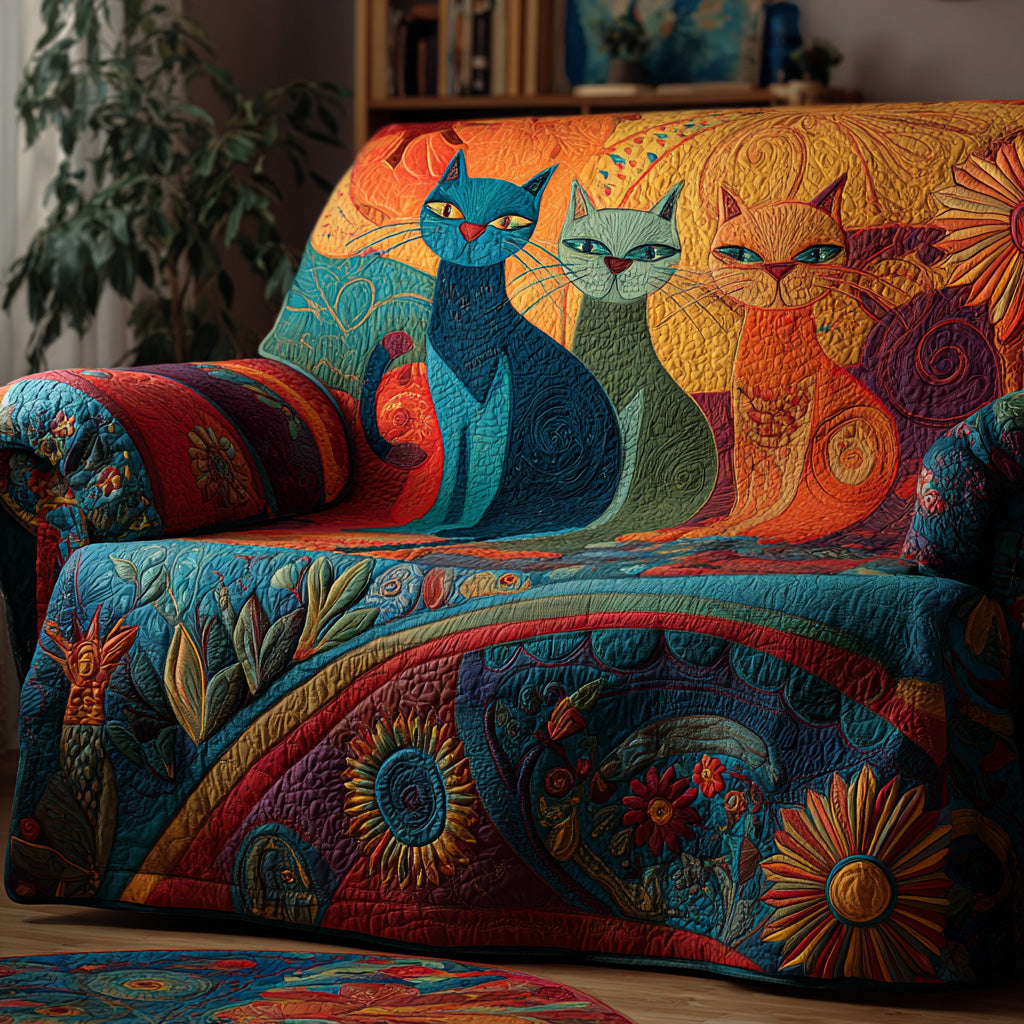 Whimsy Trio Quilted Sofa Cover Covers For Sofas Black Cat Gift Ideas