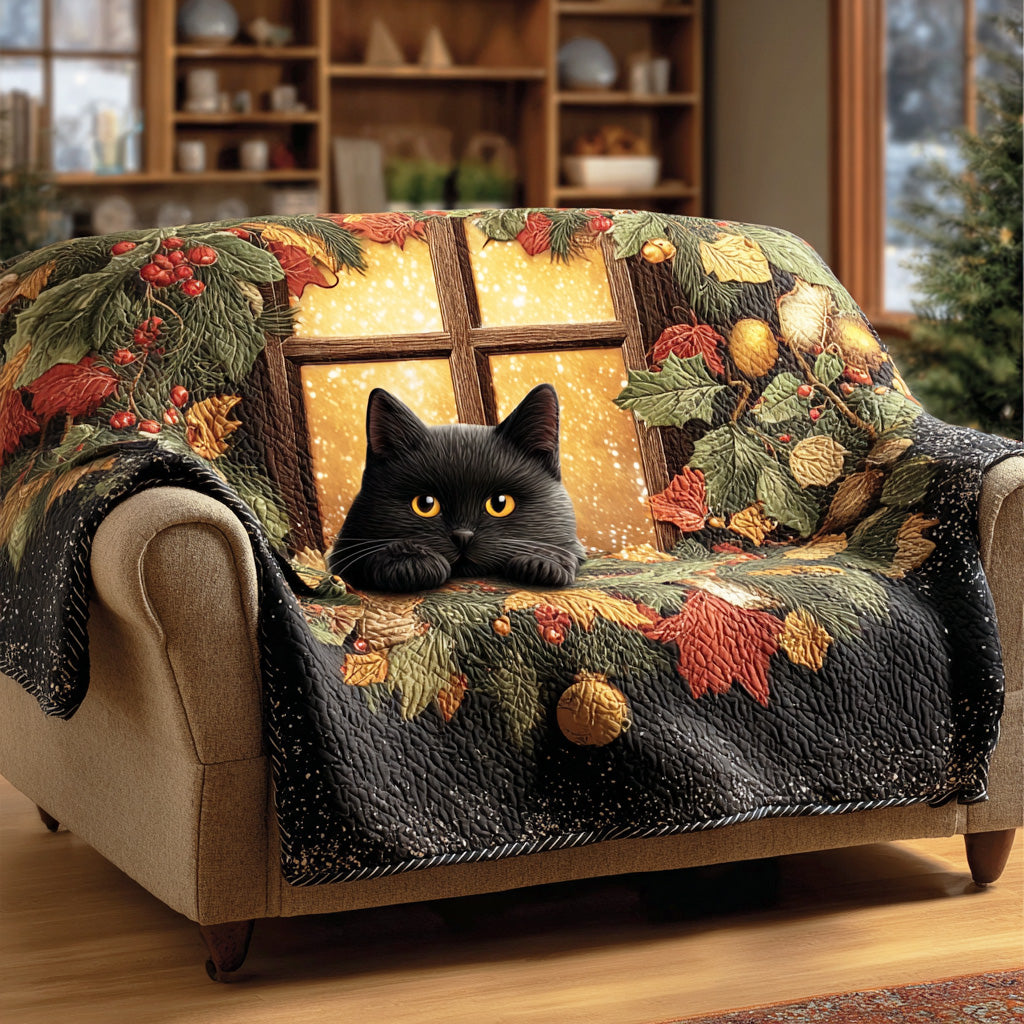 Whiskers in Snow Quilted Sofa Cover Couch Cushion Covers Black Cat Themed Gifts
