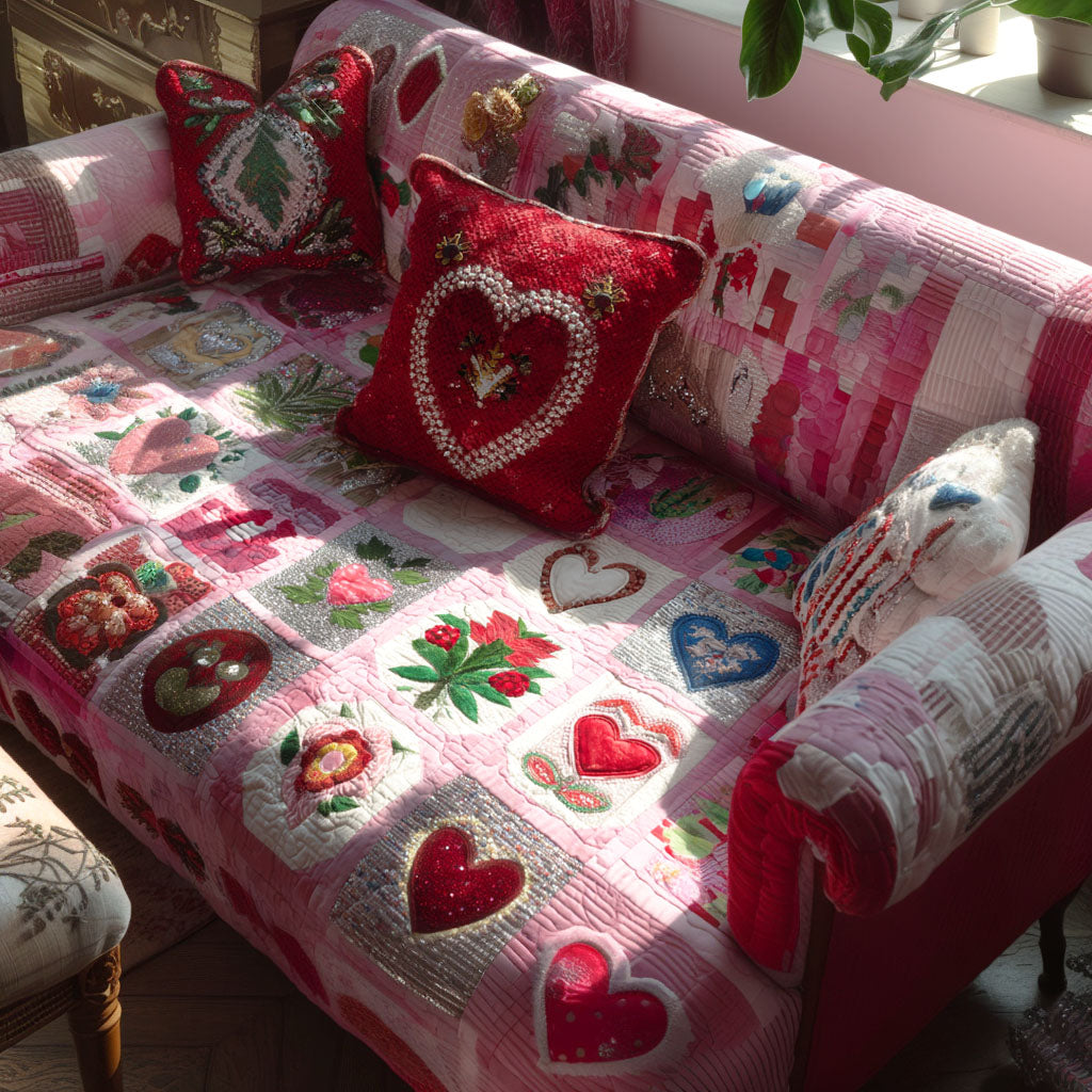 Whispering Hearts Quilted Sofa Cover Nice Couch Covers Valentine Day Gifts For Grandparents