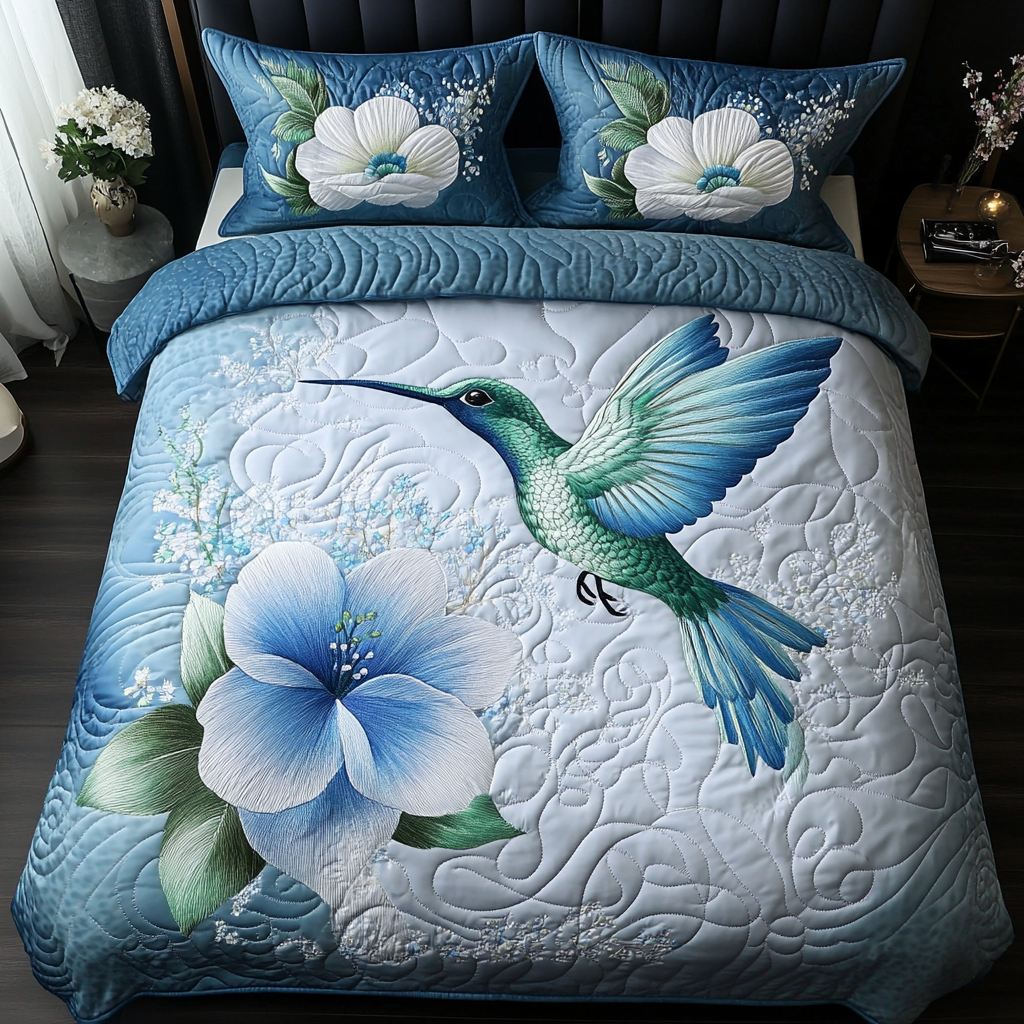 Whispering Wings Quilted Bedding Set Unique Bed Sheet Set Cool Hummingbird Gifts