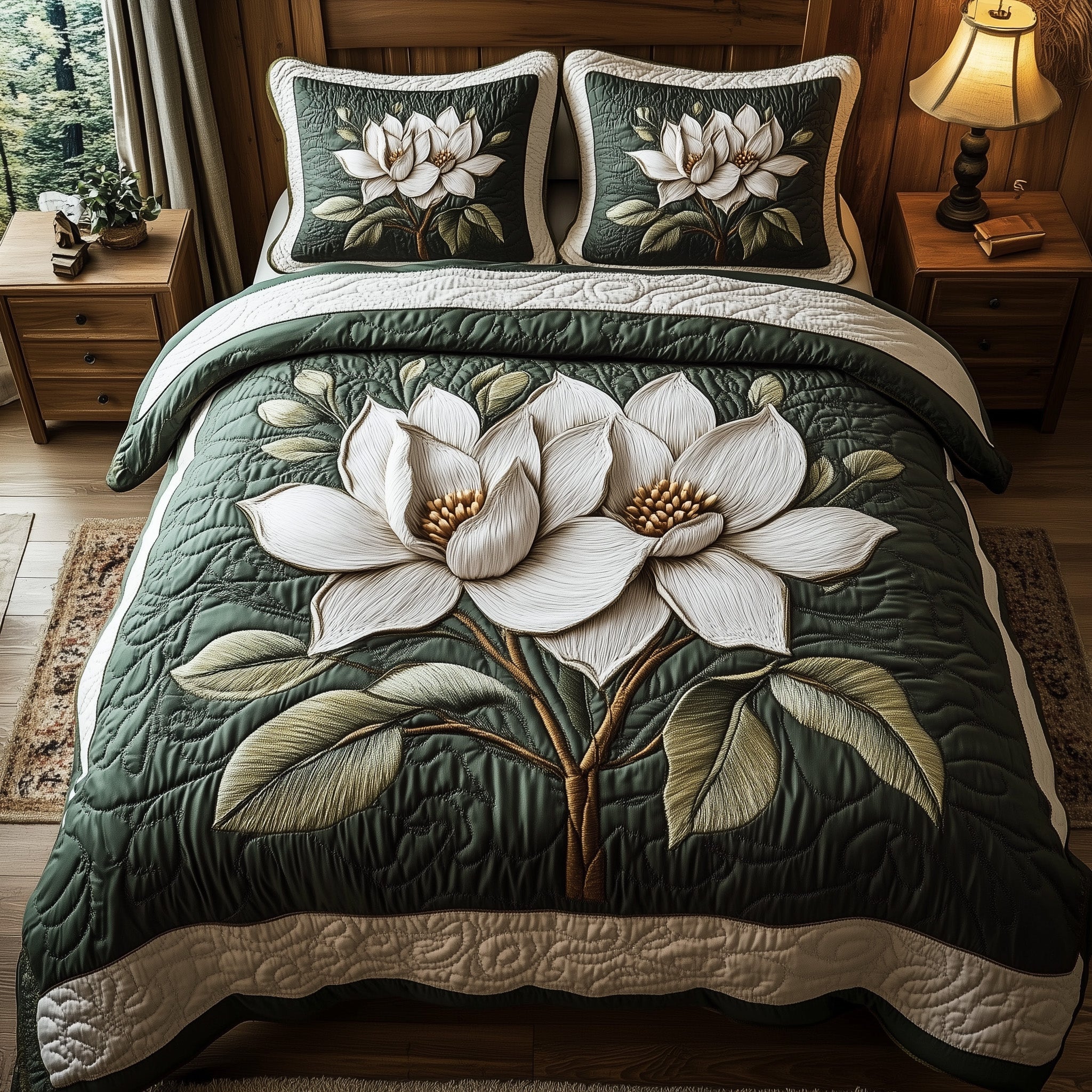 White Magnolia Grace Quilted Bedding Set Best King Sheets Mothers Day Gift For Daughter