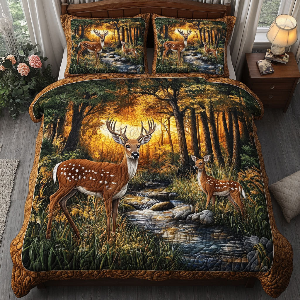 White tailed Deer Dreams Quilted Bedding Set Unique Bed Sheet Set Gifts For Father In Law