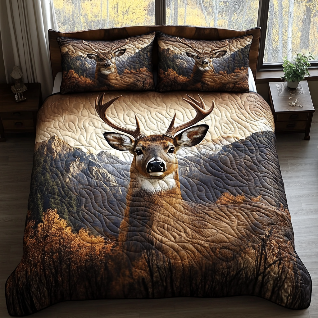 White-tailed Deer Quilted Bedding Set Best King Bed Sheets Hunting Gifts For Men