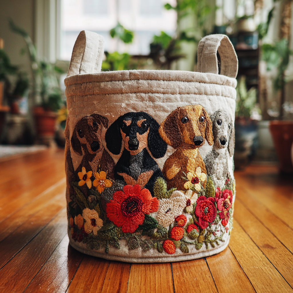 Wiener Pals Quilted Laundry Basket Foldable Storage Bin Sausage Dog Gift Ideas