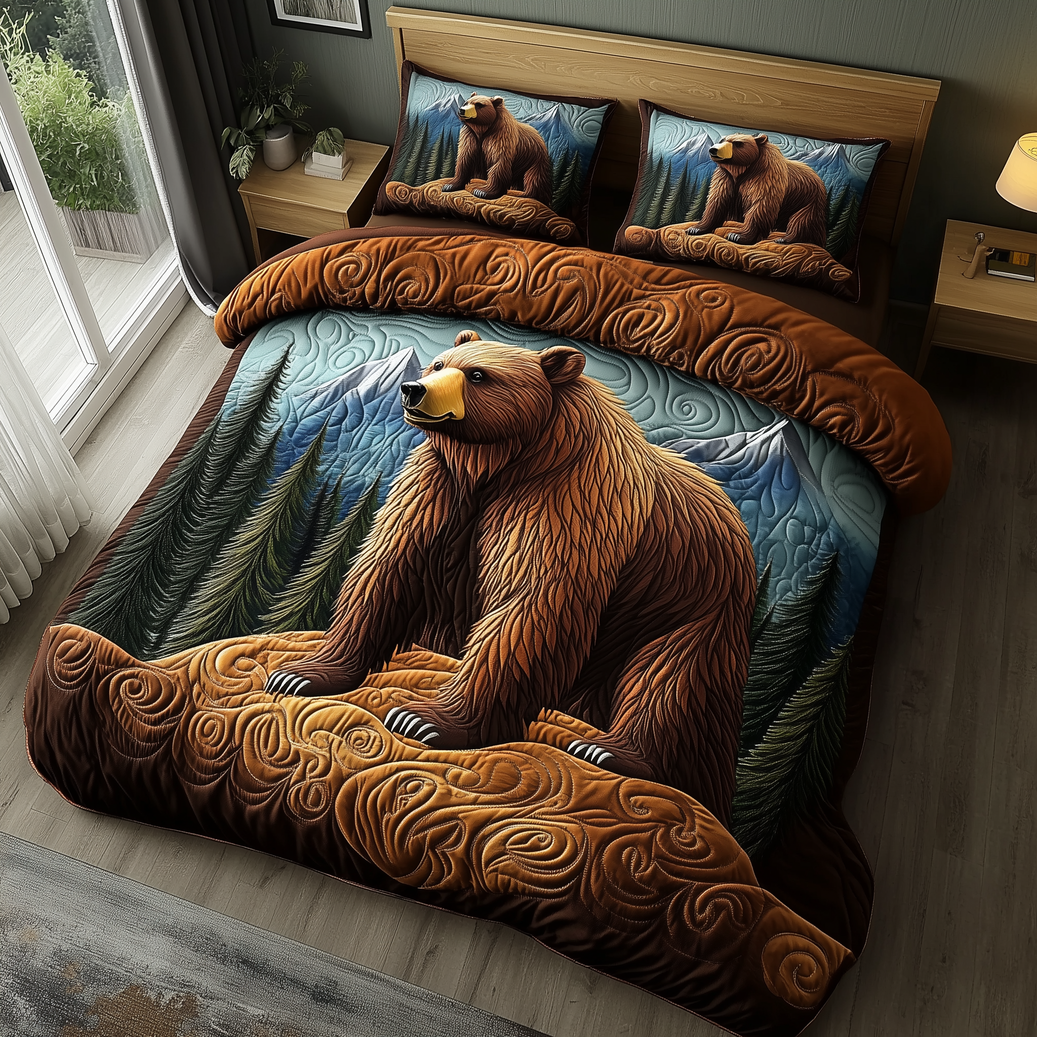 Wild Bear Quilted Bedding Set Bedroom Decor Ideas Cute Bear Gifts For Him Her