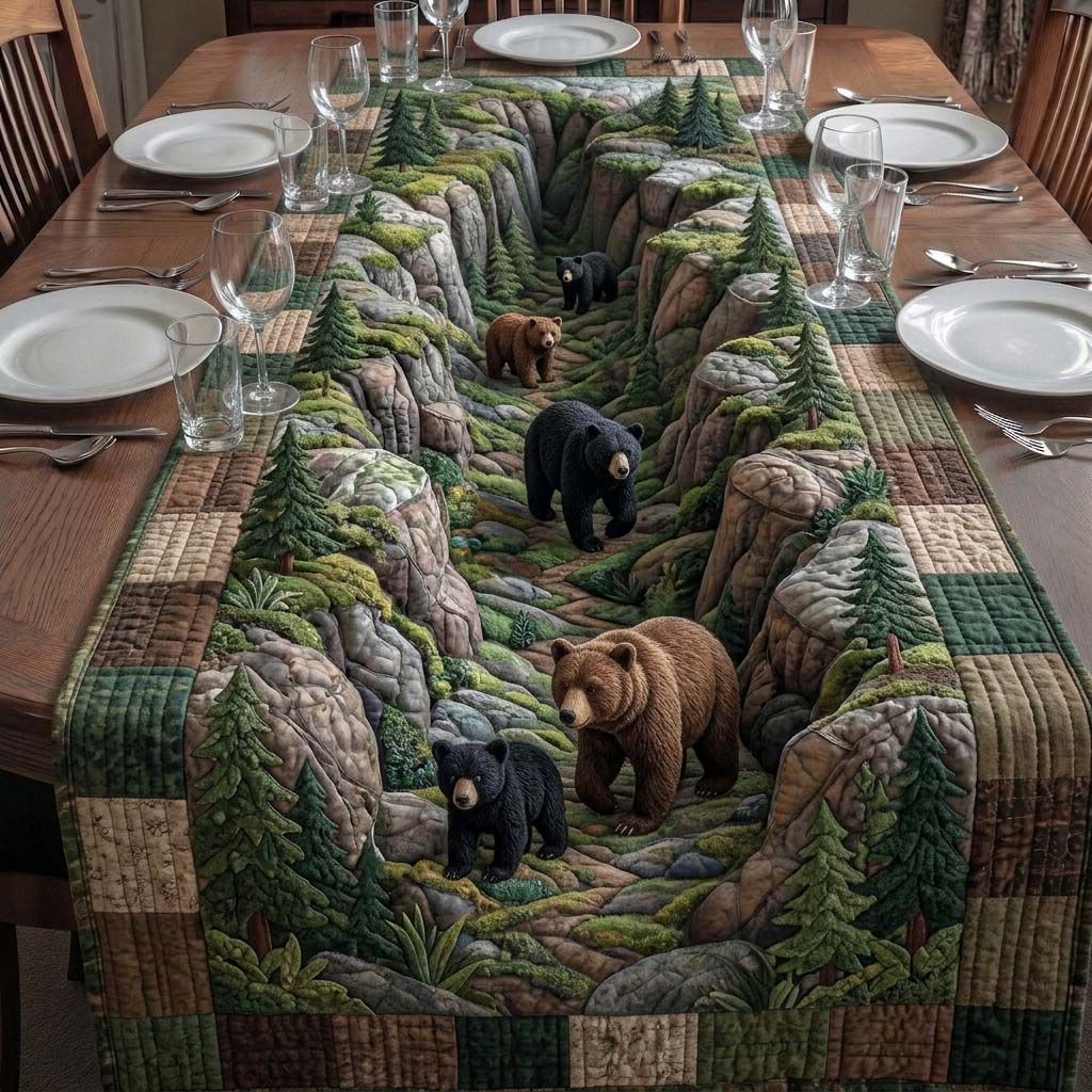 Wild Bear Trail Quilted Table Runner Dining Table Decor Bear Lovers Gifts For Him