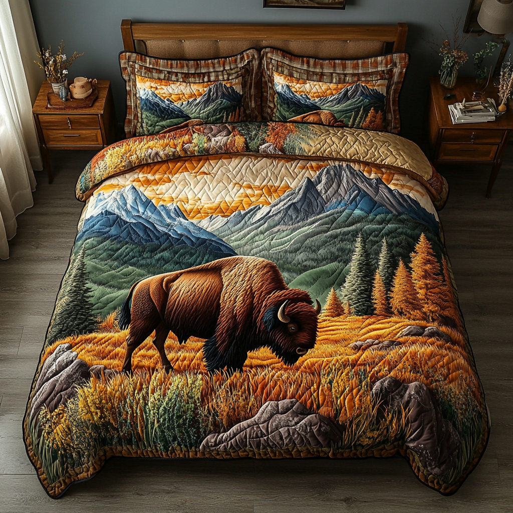 Wild Bison Quilted Bedding Set Best Bedspread Set Gifts For Father's Day From Son