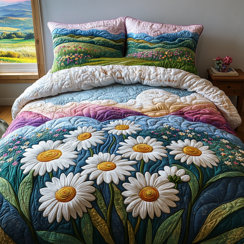 Wild Daisy Meadow Quilted Bedding Set Bedroom Decor Ideas Fathers Day Gift From Daughter