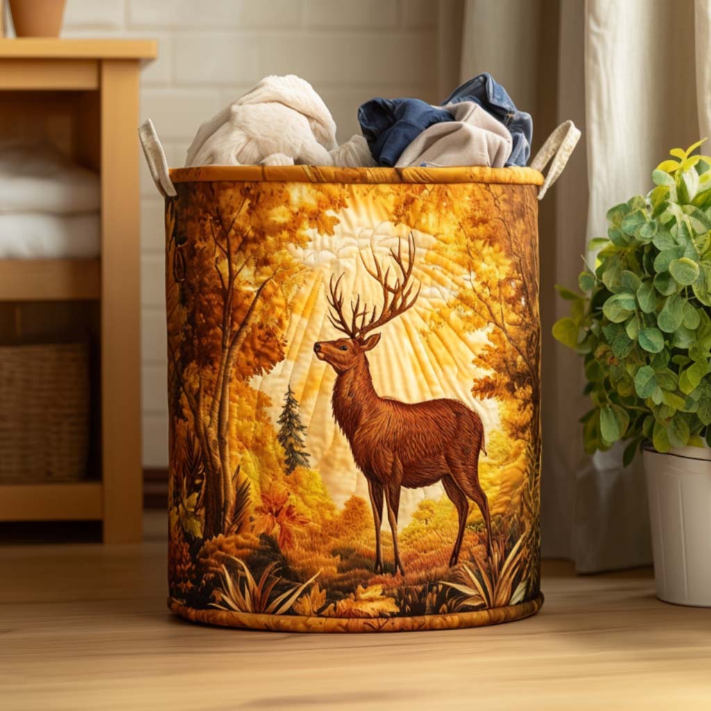 Wild Elk Journey Quilted Laundry Basket Home Decor Special Gift For Father